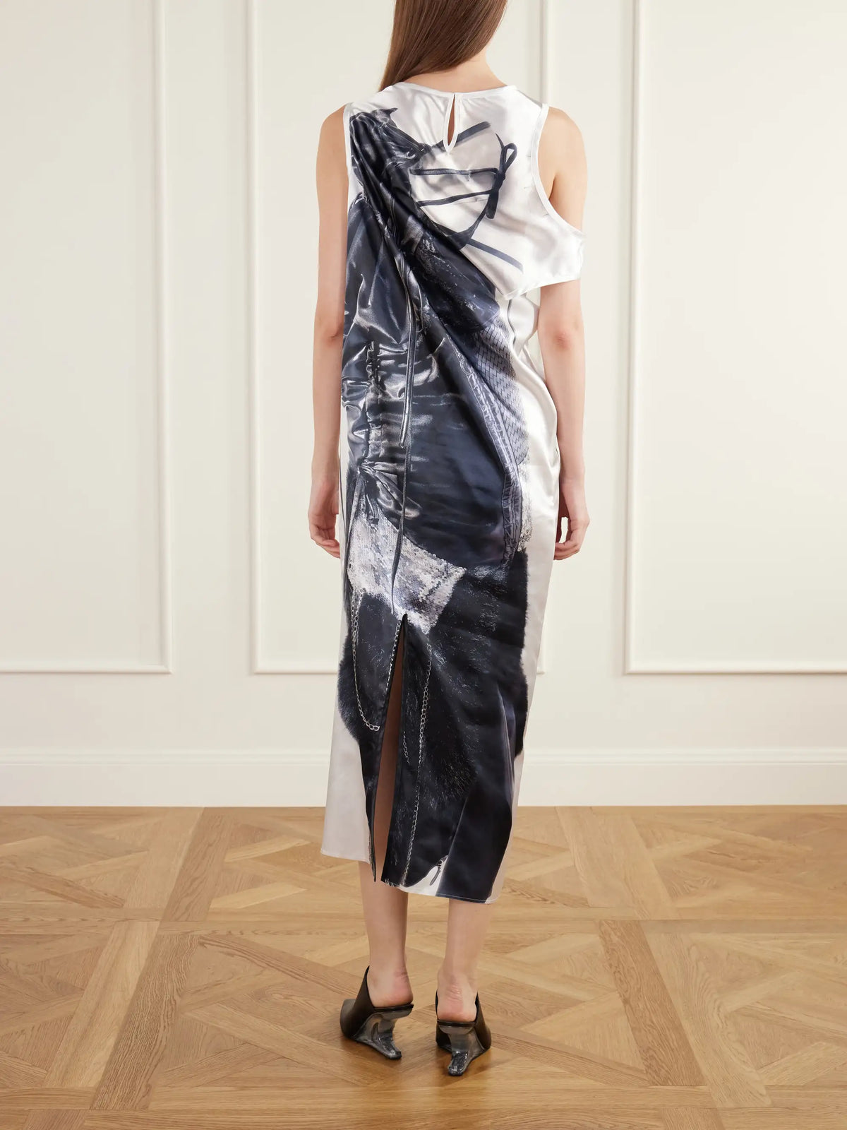 Junya Watanabe Cut-out Printed Satin Midi Dress