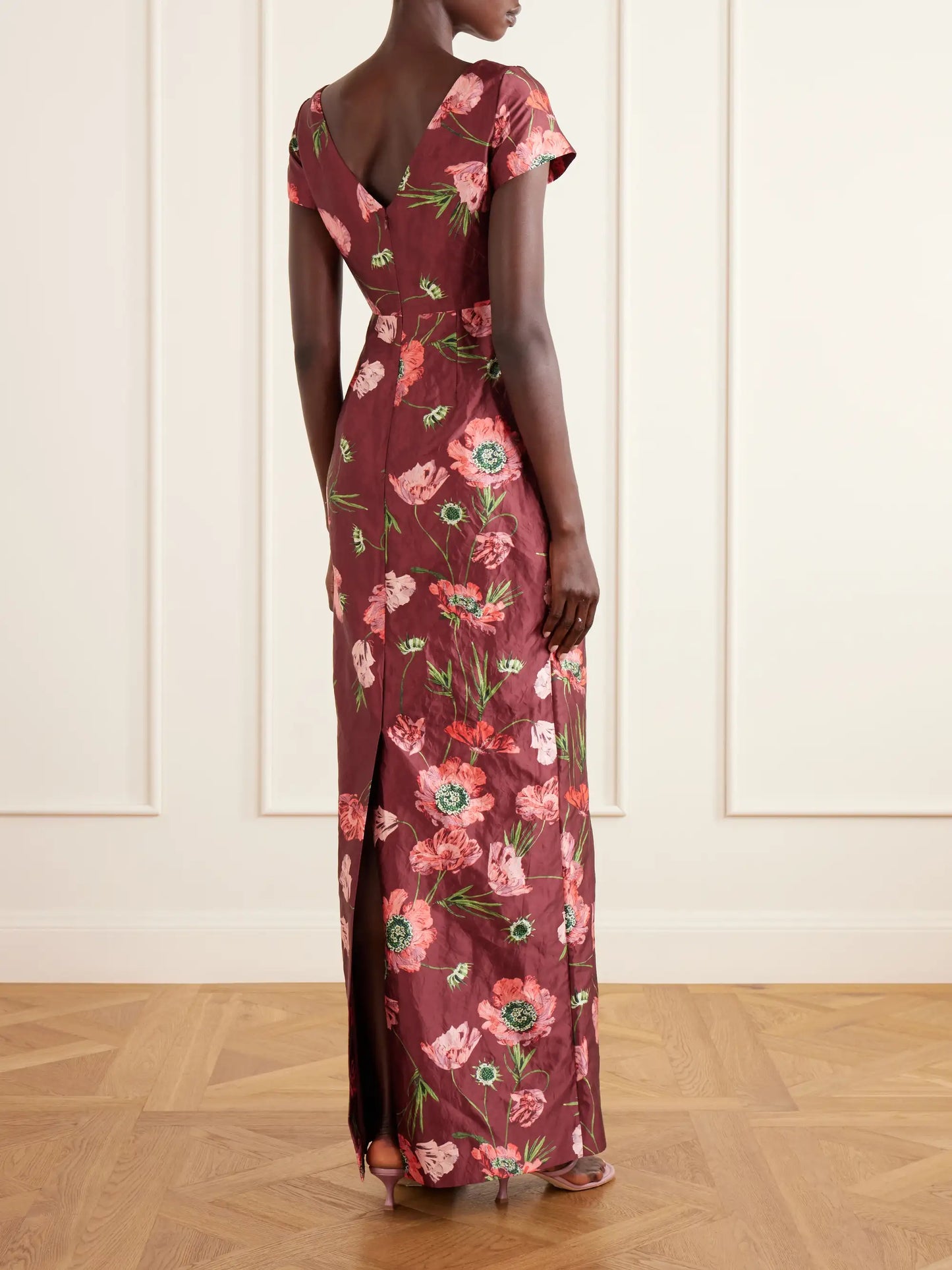 Floral-print Textured Satin Dress
