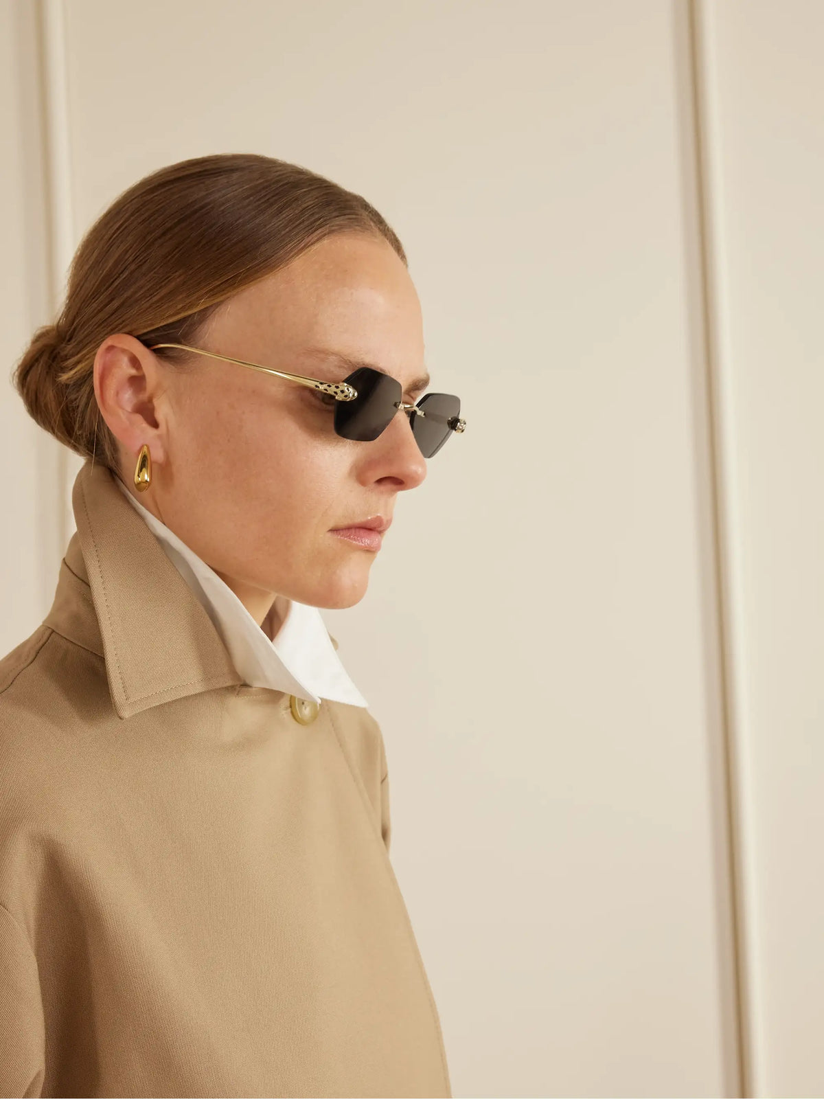 Panthère De Cartier Rimless Hexagon-frame Gold-tone Sunglasses