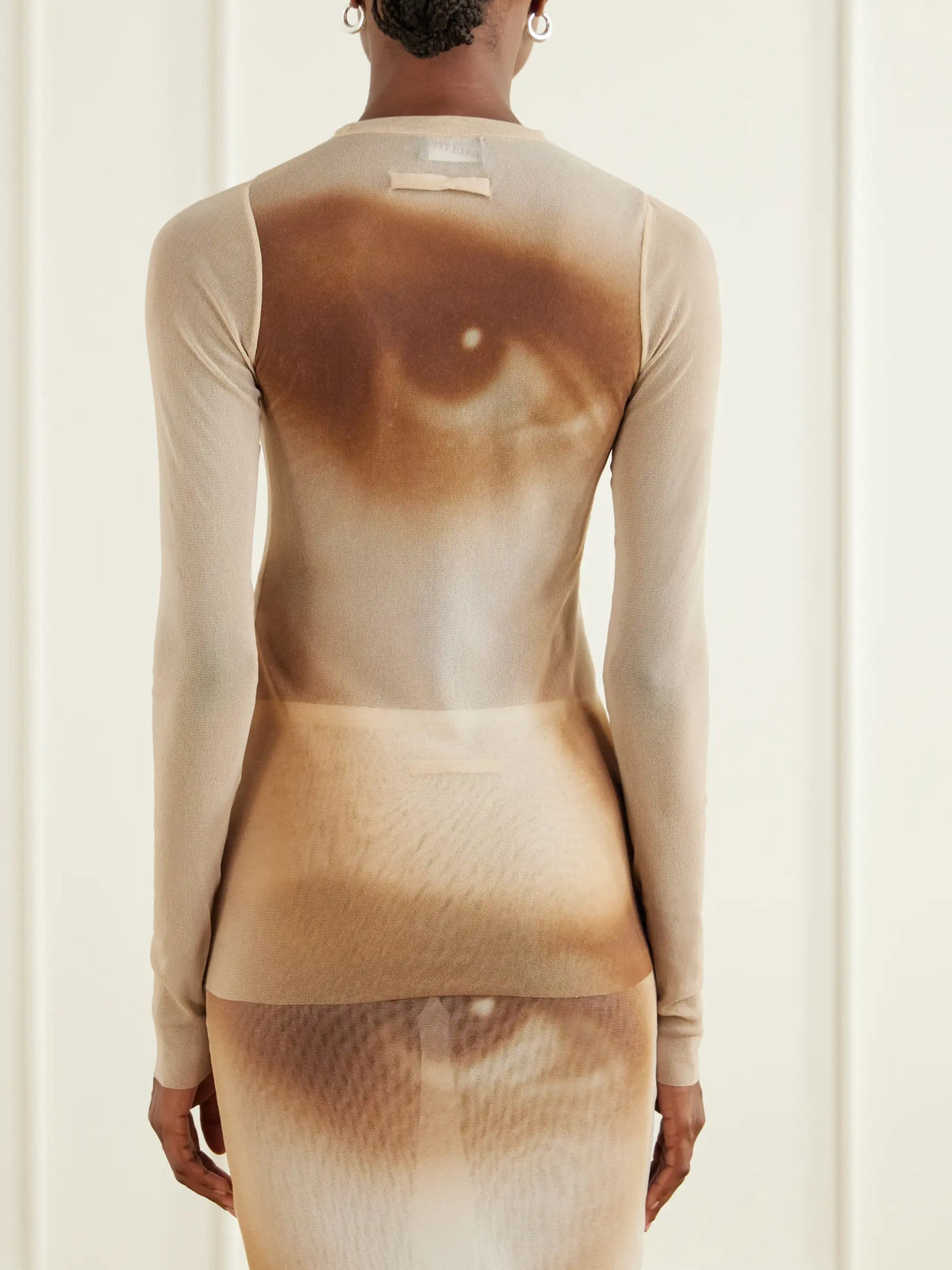 Jean Paul Gaultier Face Printed Mesh Blouse