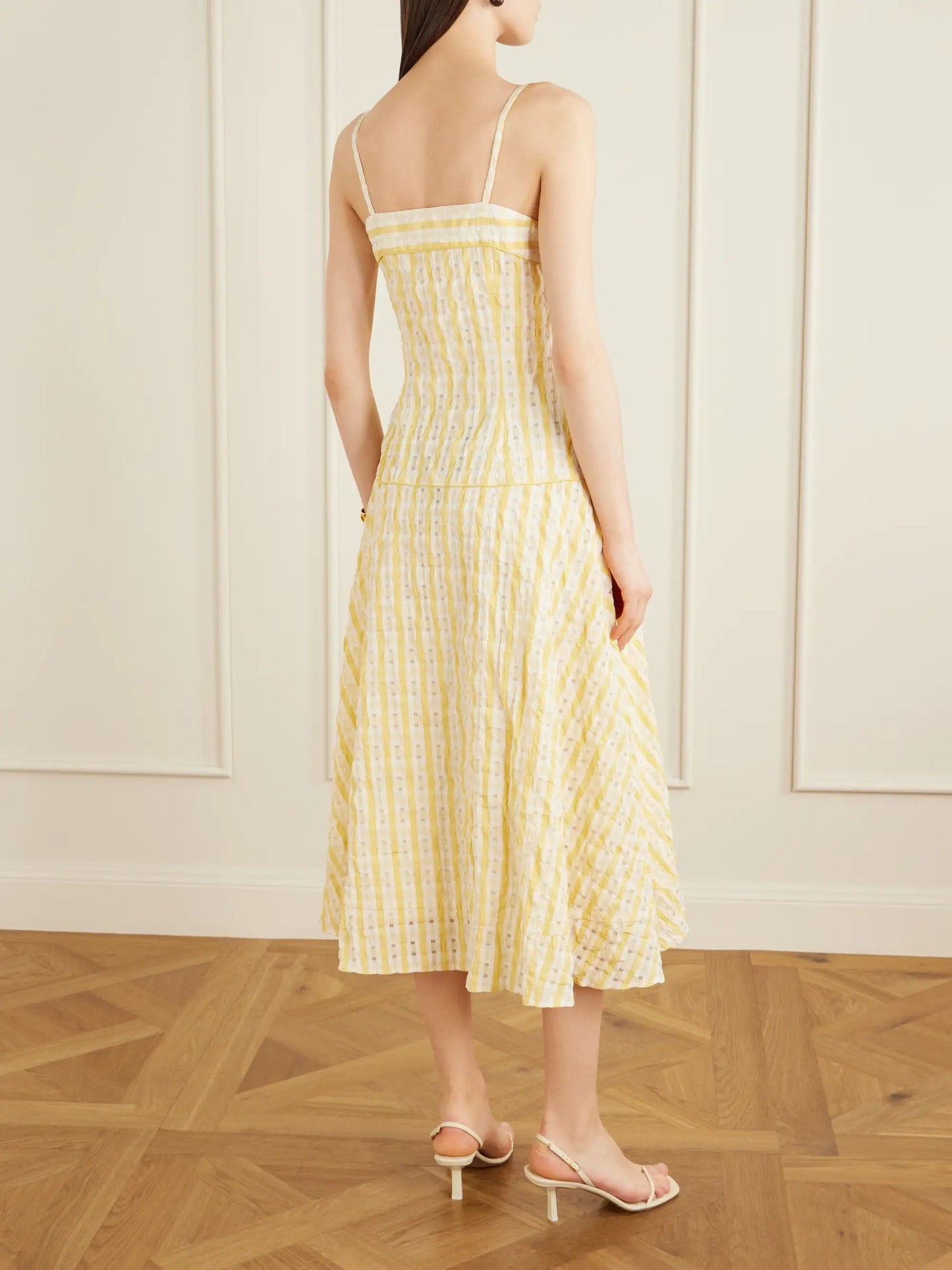 Drop Me A Note Striped Seersucker Midi Dress