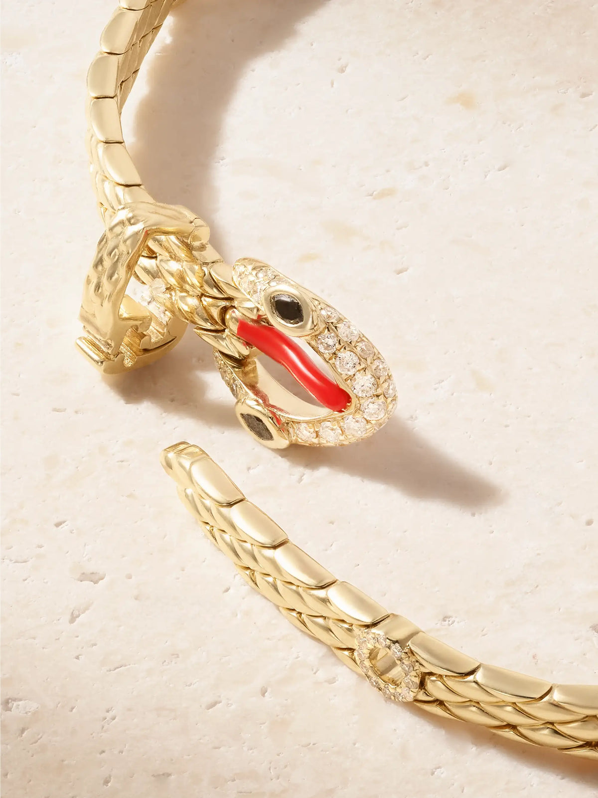 Python Mini 9-karat Gold, Diamond And Enamel Bracelet