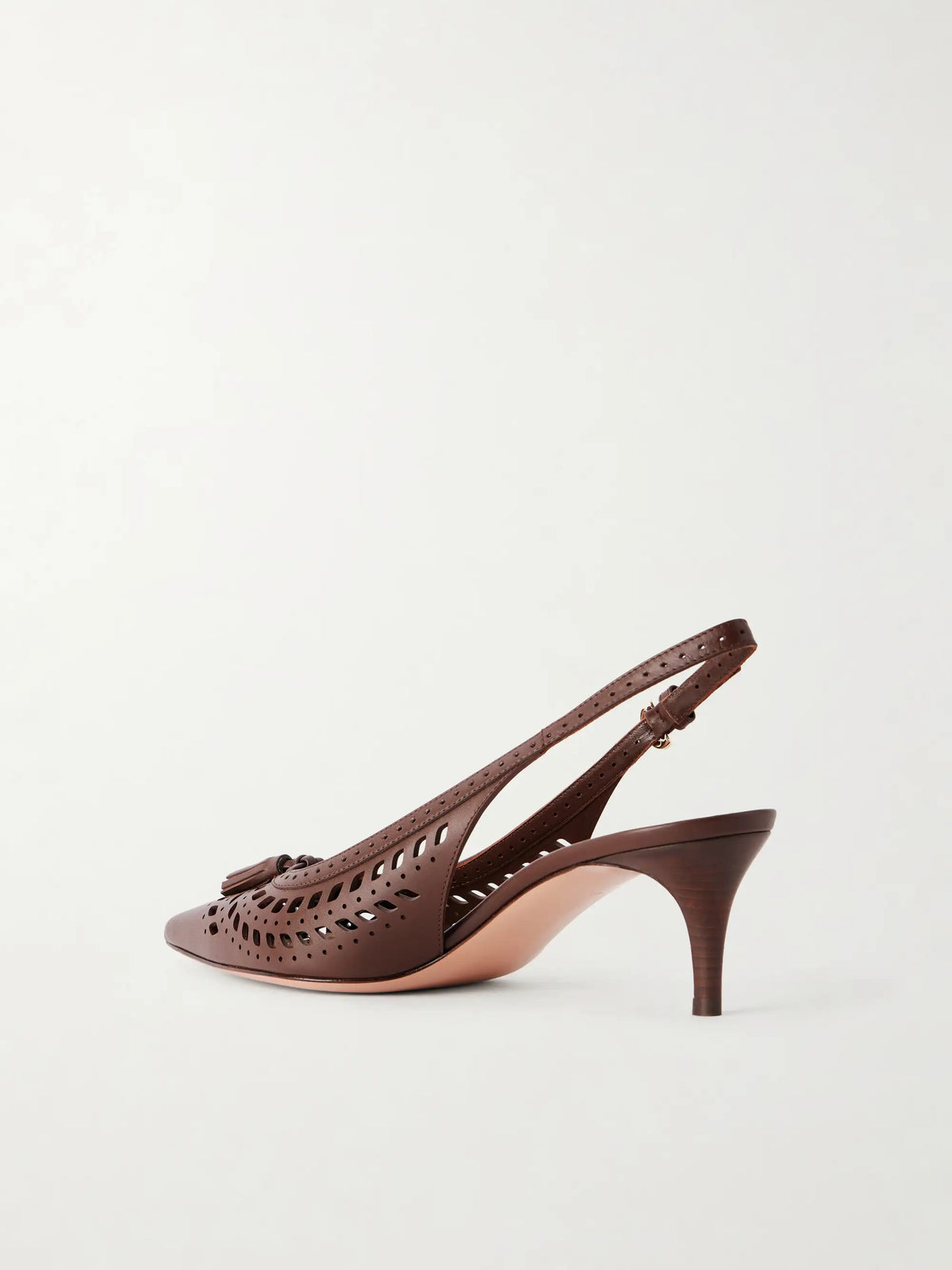 55 Laser-cut Leather Kitten Heel Slingback Pumps