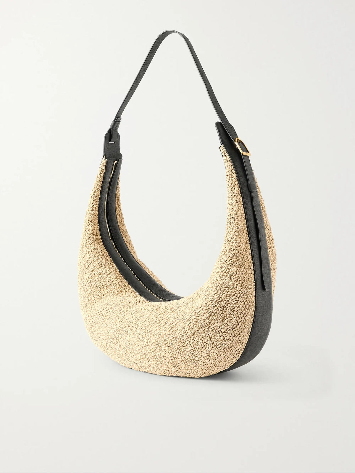 Augustina Leather-trimmed Raffia Shoulder Bag
