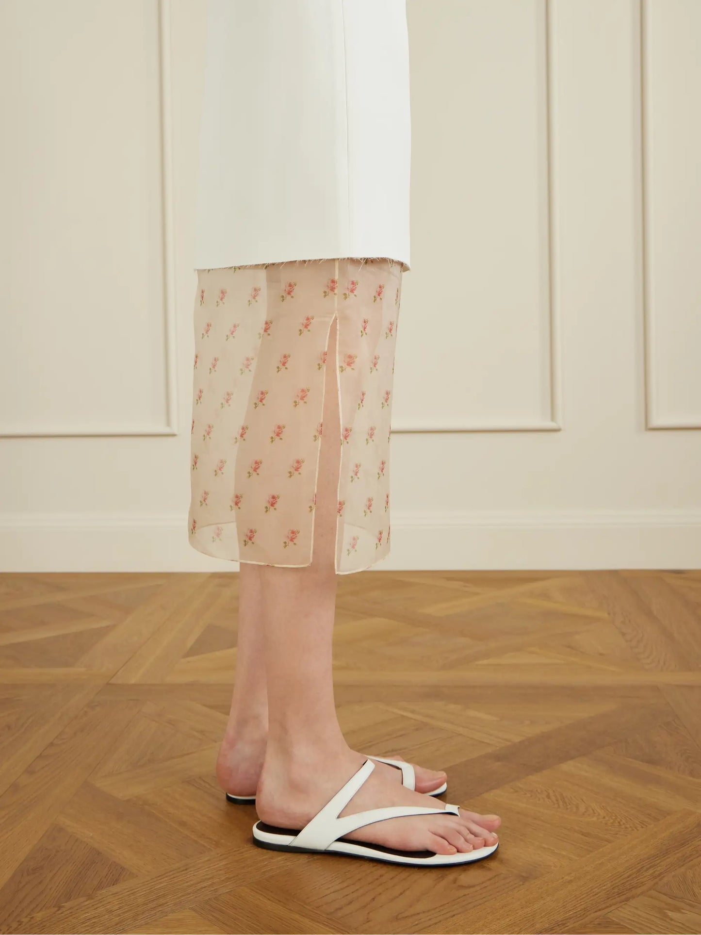 Sybil Layered Frayed Satin-crepe And Floral-print Organza Midi Skirt