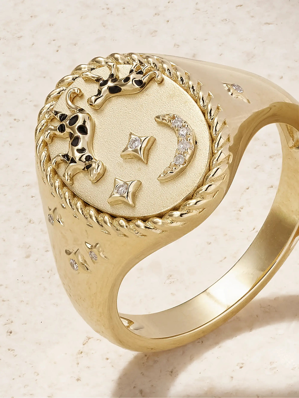 Chevalière Ovale La Savane 9-karat Gold, Diamond And Enamel Ring