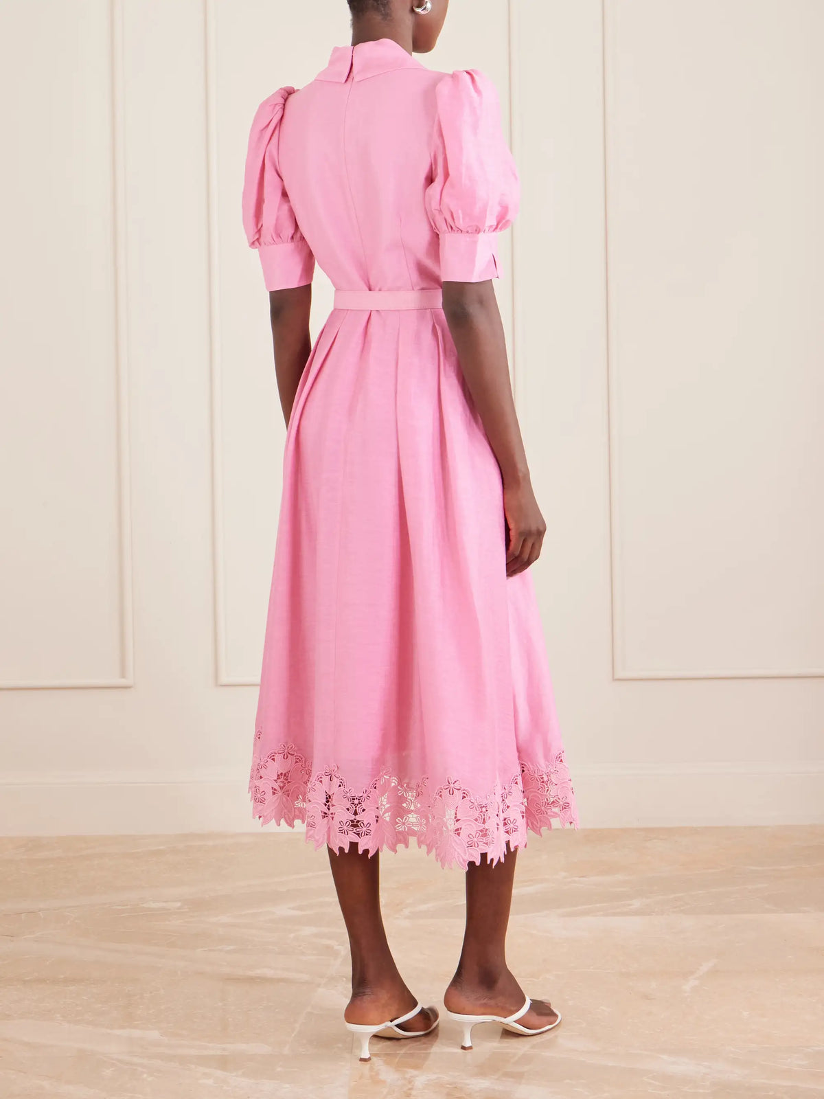 Rebecca Vallance Petalite Belted Broderie Anglaise-trimmed Poplin Midi Dress
