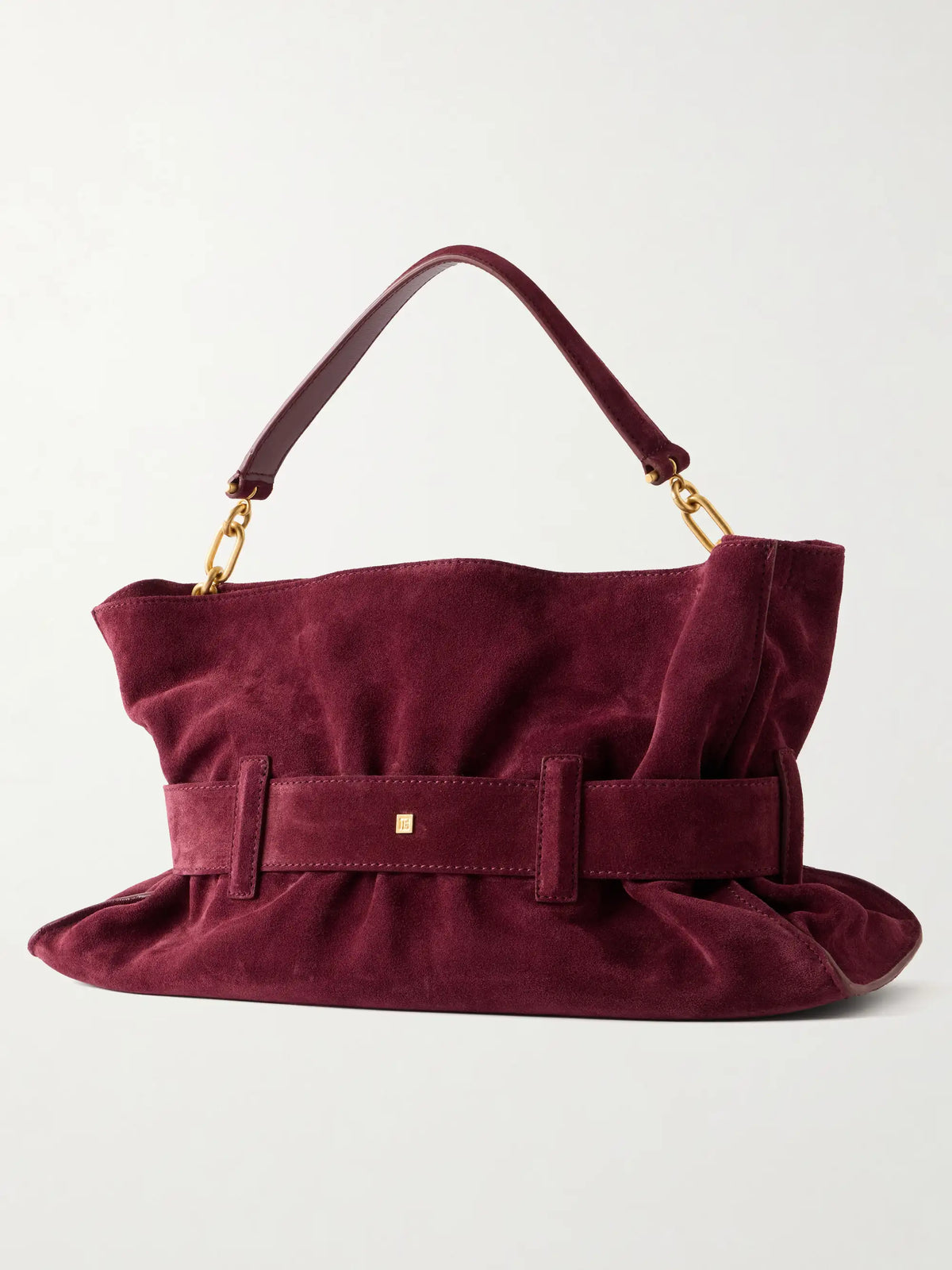 Anthem Buckled Suede Shoulder Bag