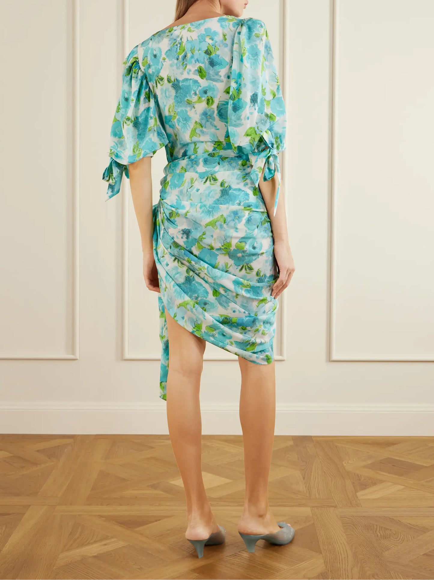 Draped Floral-print Silk Mini Dress