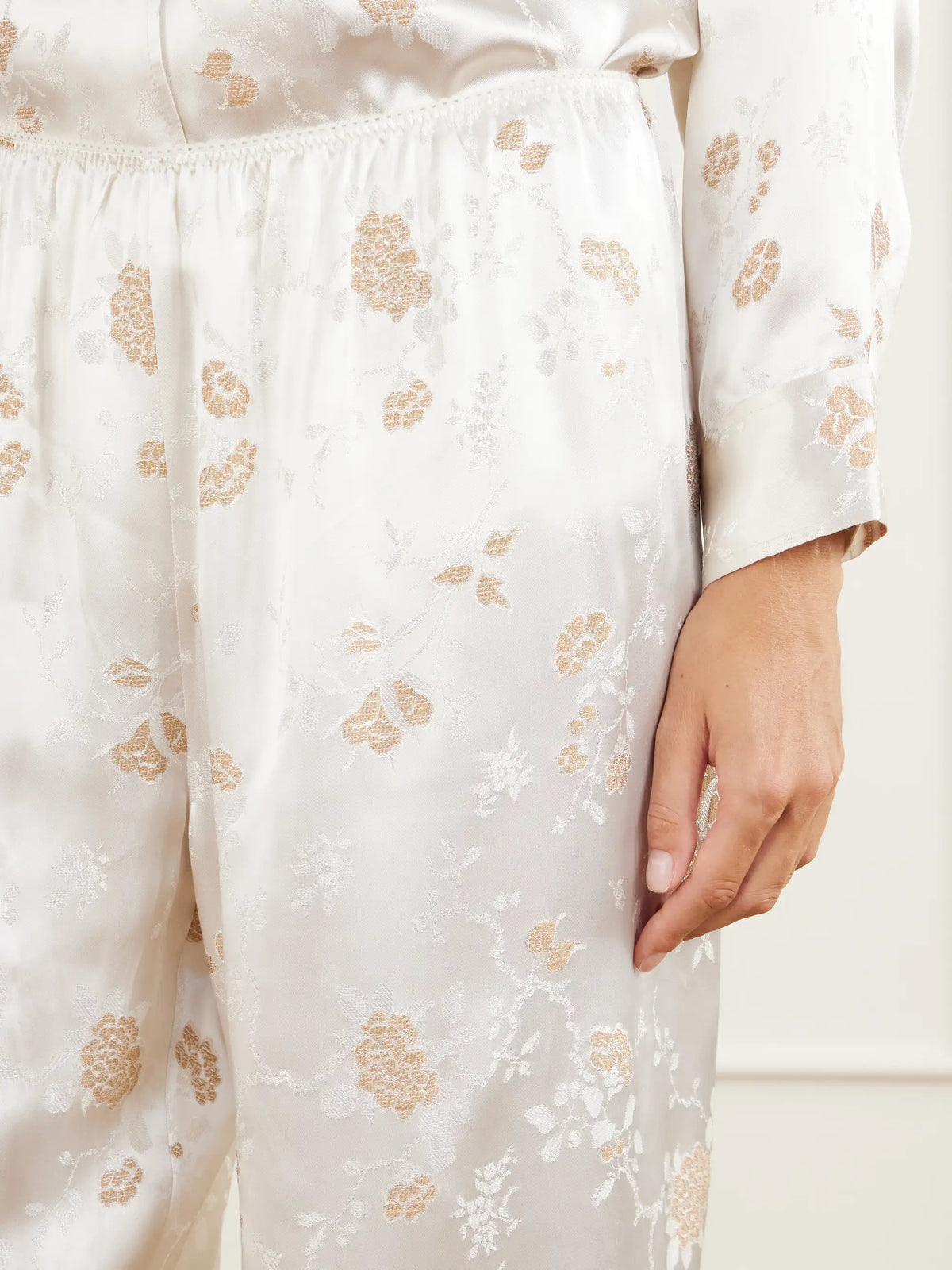 DÔEN Lavona Floral-jacquard Satin Wide-leg Pants