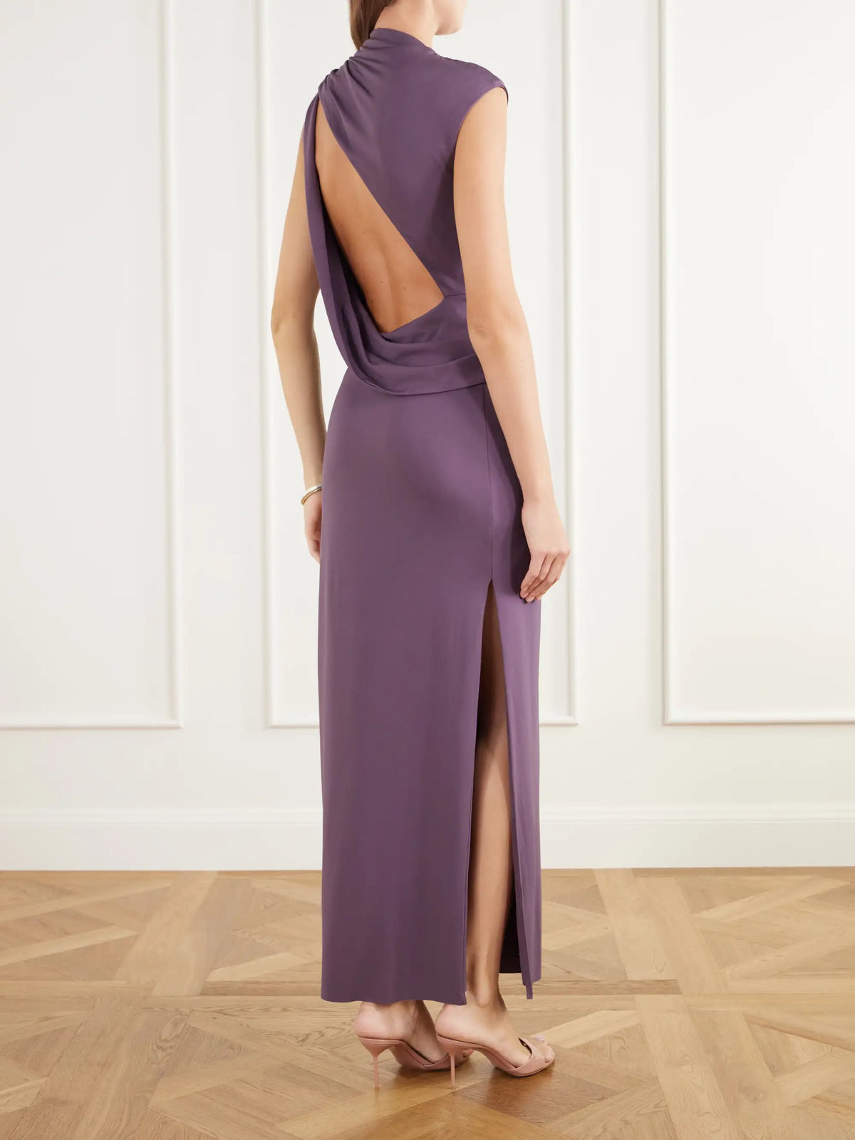Cult Gaia Izola Embellished Ruched Jersey Maxi Dress