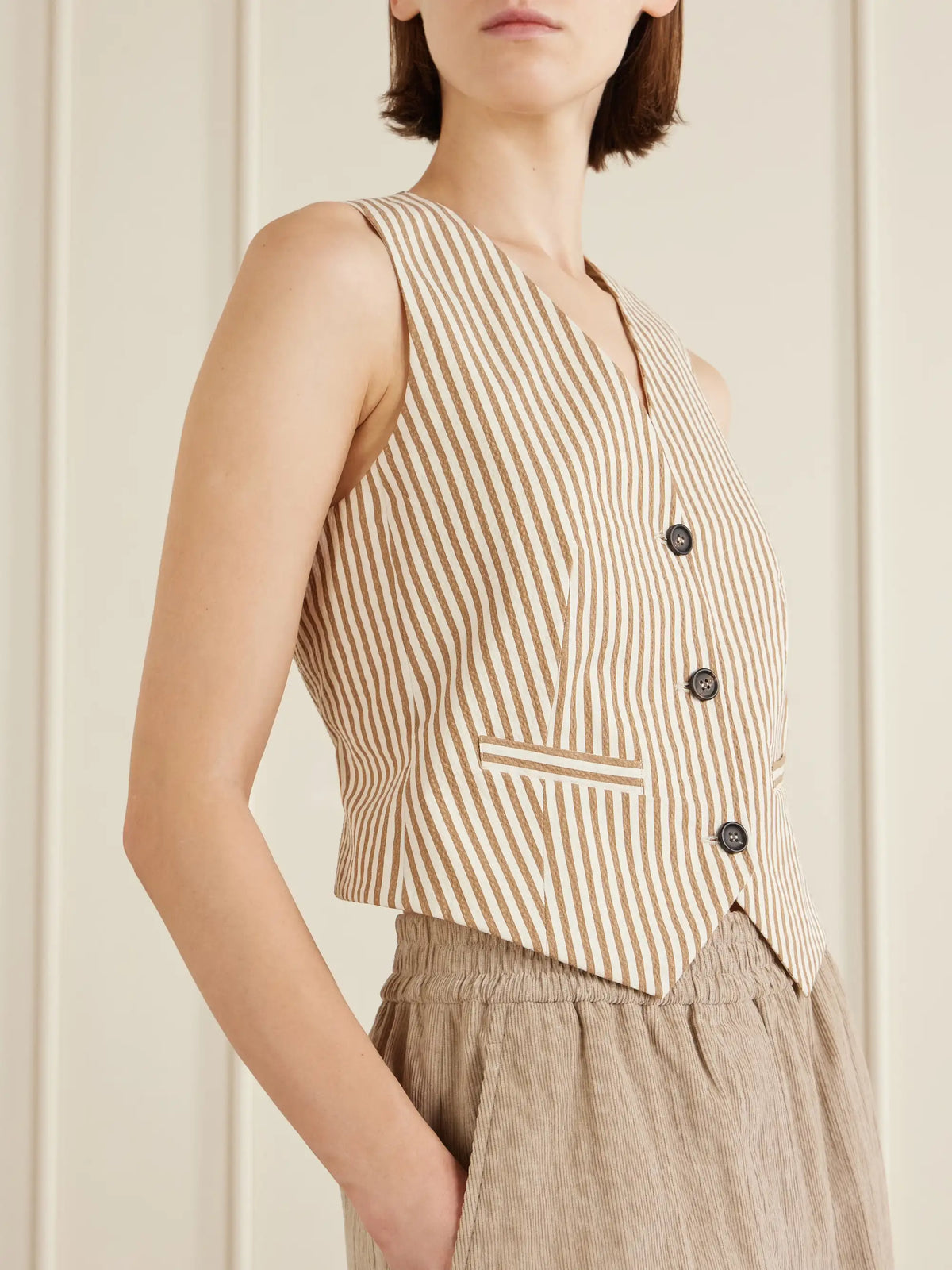 Brunello Cucinelli Striped Cotton-blend Seersucker Vest