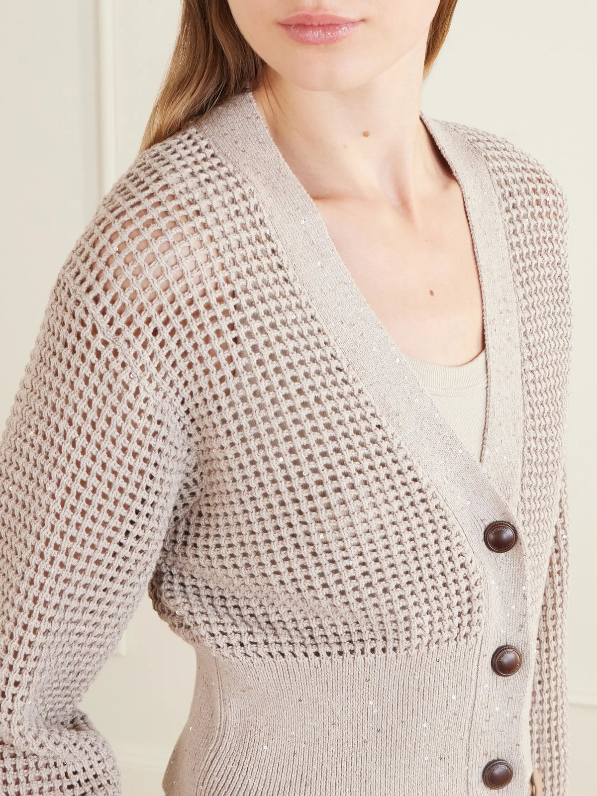 Brunello Cucinelli Sequin-embellished Open-knit Cotton-blend Cardigan