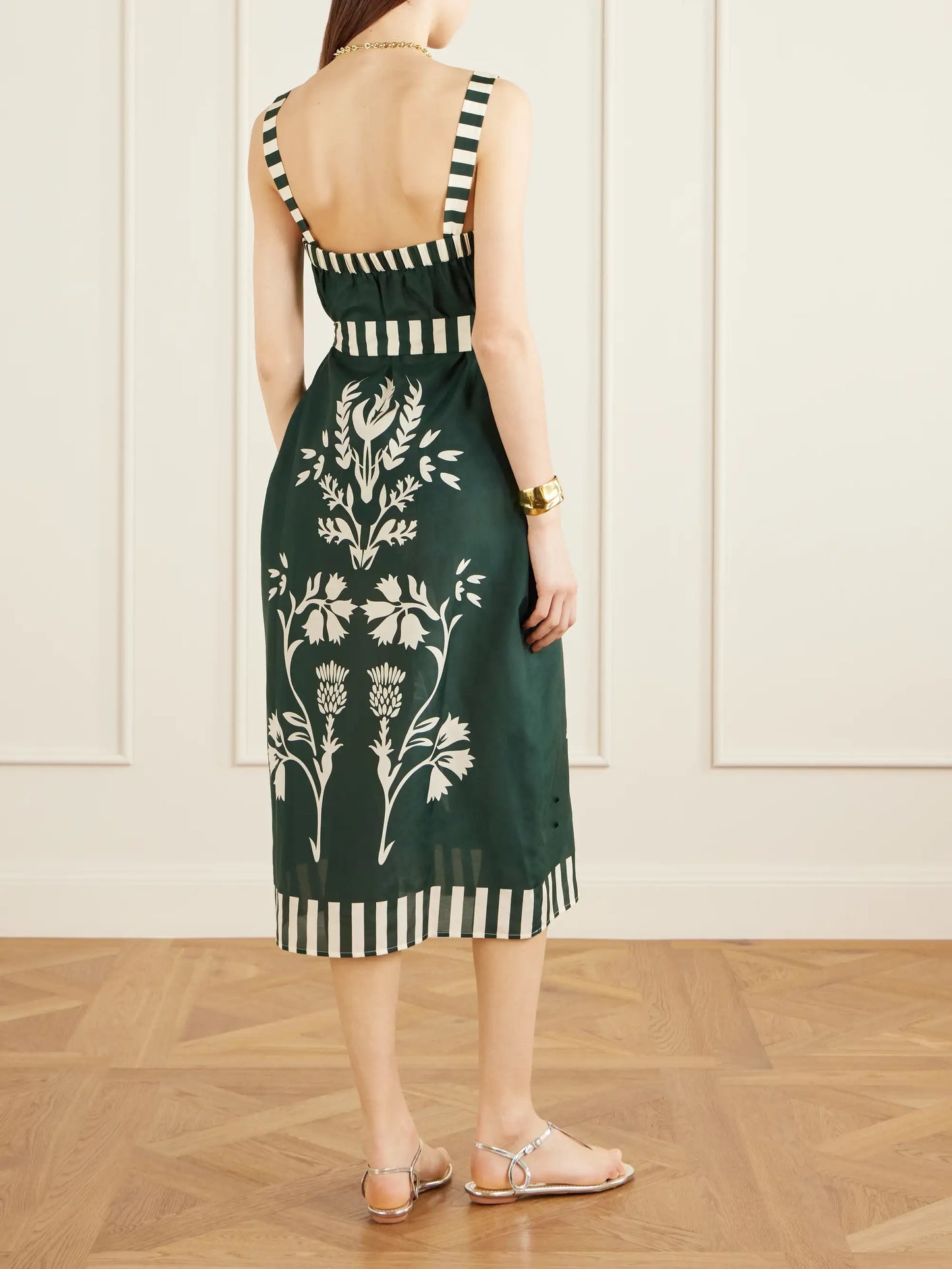 Lakshya Belted Printed Cotton And Silk-blend Midi Dress