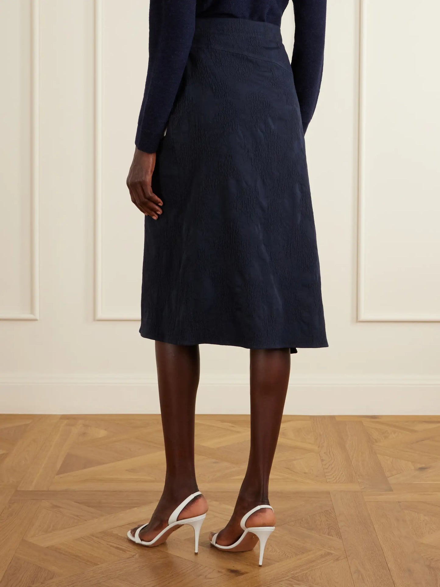 Asymmetric Floral-jacquard Cotton-blend Midi Skirt