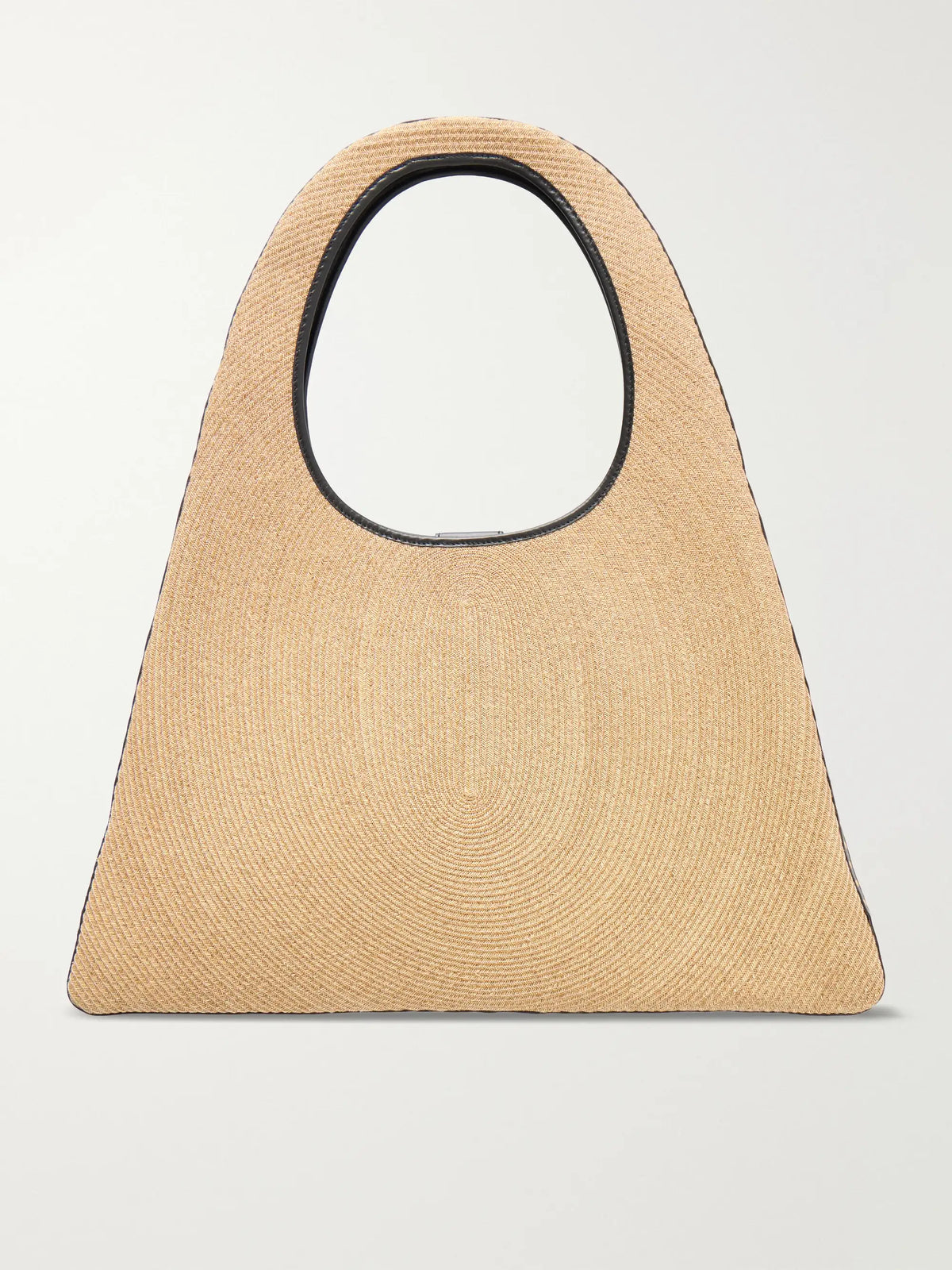 Leather-trimmed Paper Straw Shoulder Bag