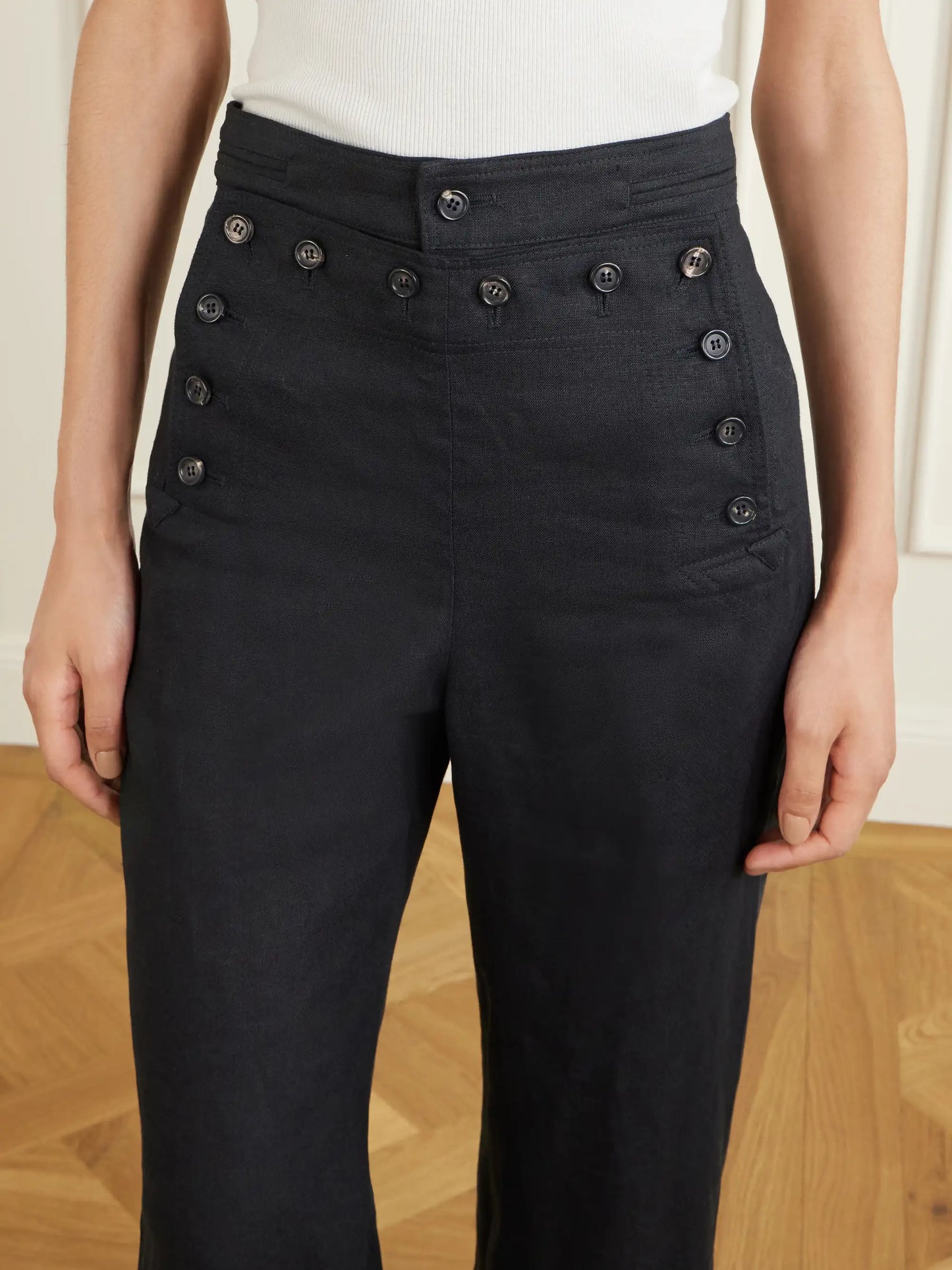 Sailor Cropped Linen High-rise Wide-leg Pants