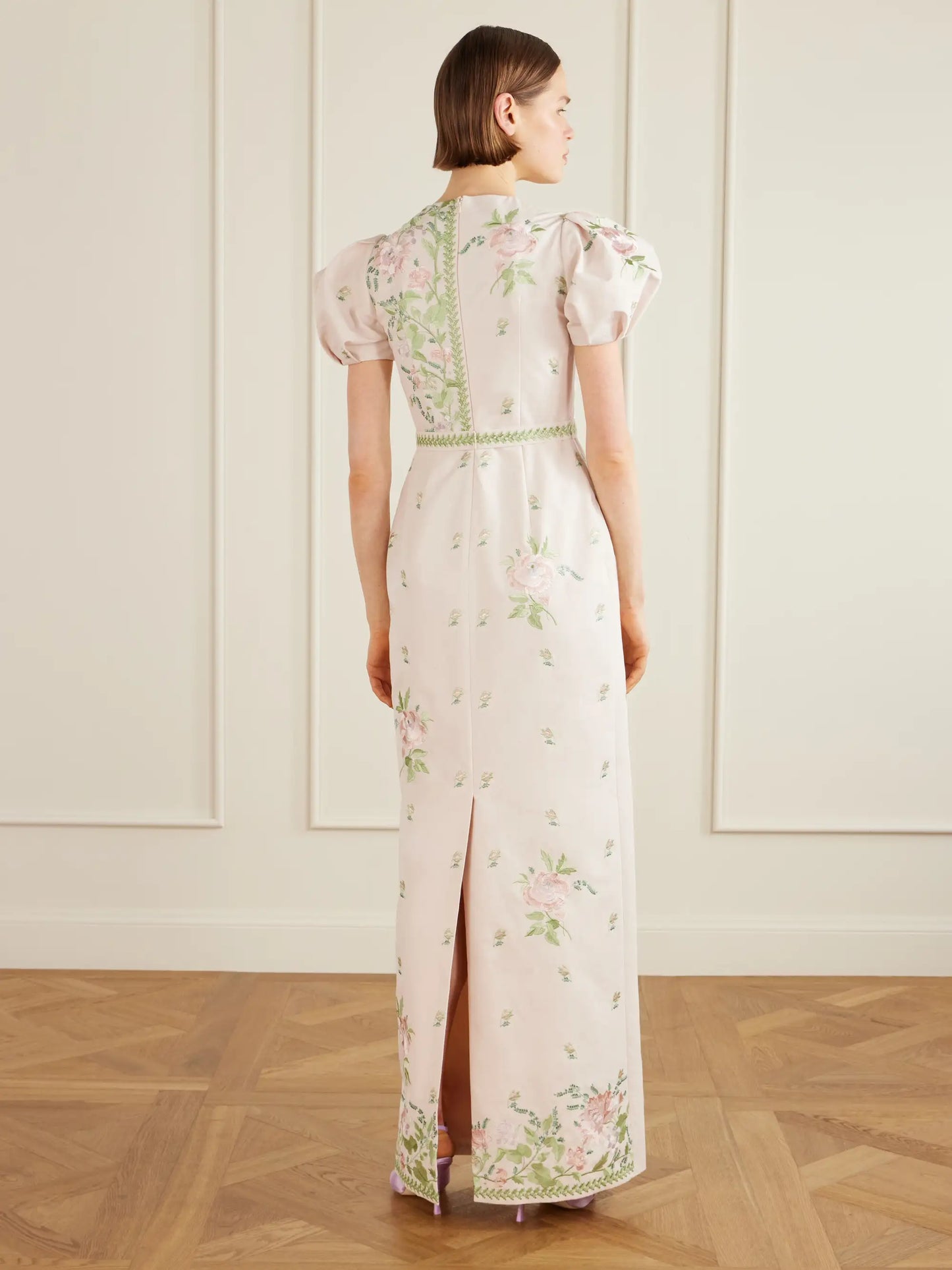Floral-embroidered Cotton-faille Gown