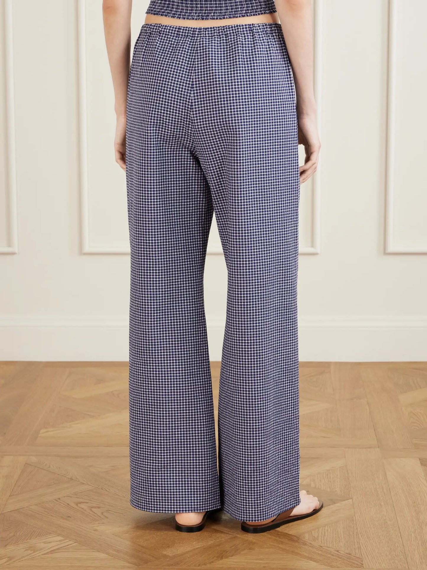 Freya Checked Cotton-blend Wide-leg Pants