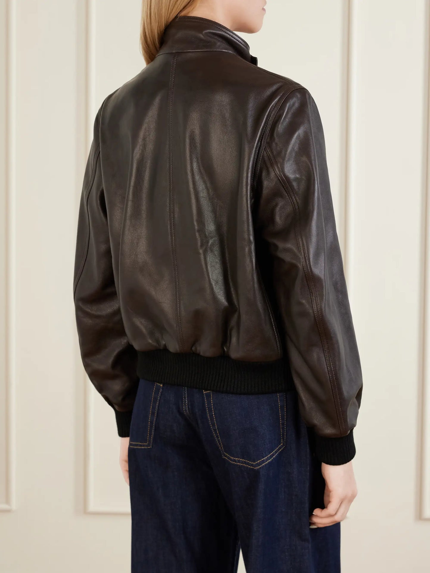 Rios Ribbed Leather Bomber Jacket