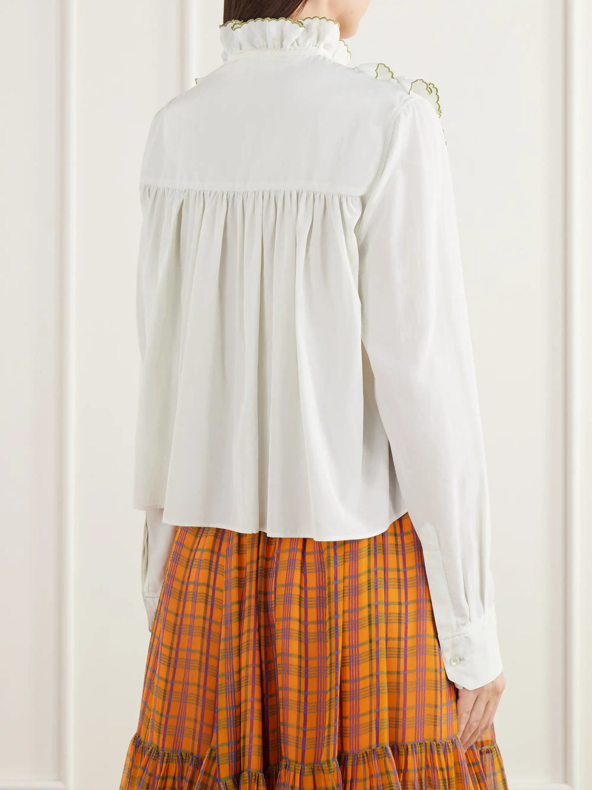 Chloé Ruffled Embroidered Lace-trimmed Silk-blend Poplin Blouse