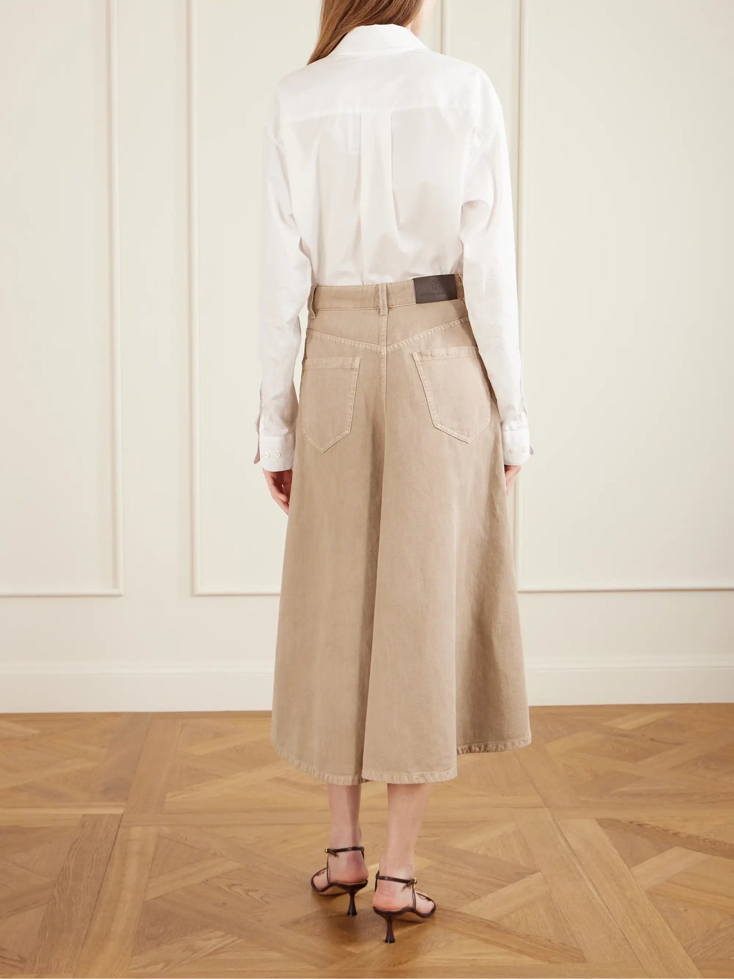 Cotton And Linen-blend Twill Midi Skirt