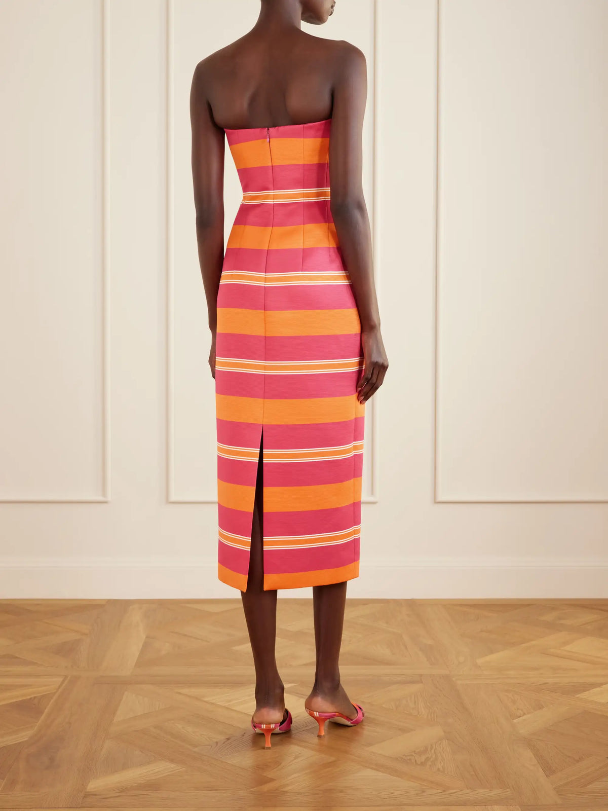 + Manolo Blahnik Leila Striped Taffeta-faille Midi Dress