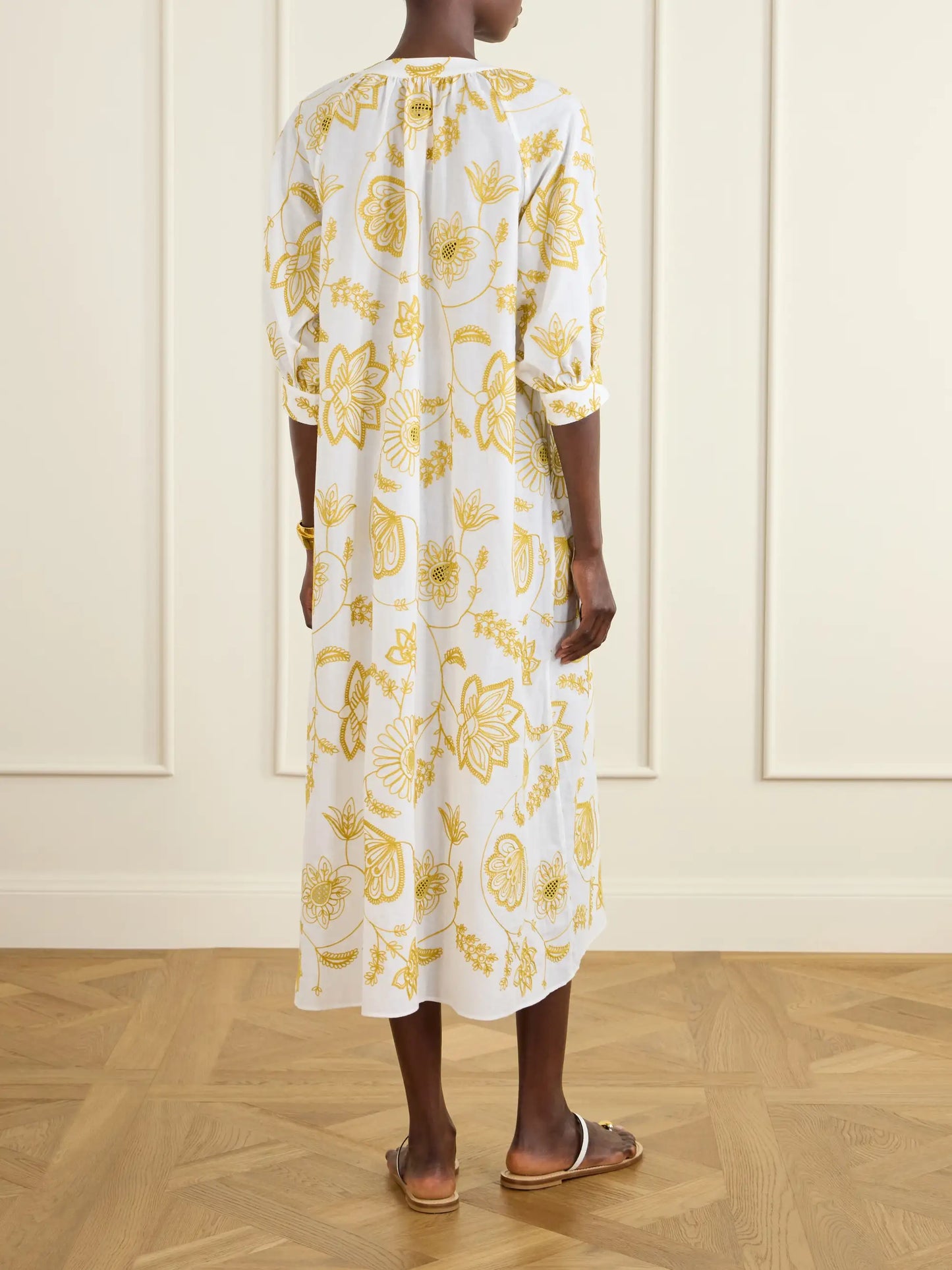 Sari Anjana Belted Embroidered Cotton-blend Midi Dress
