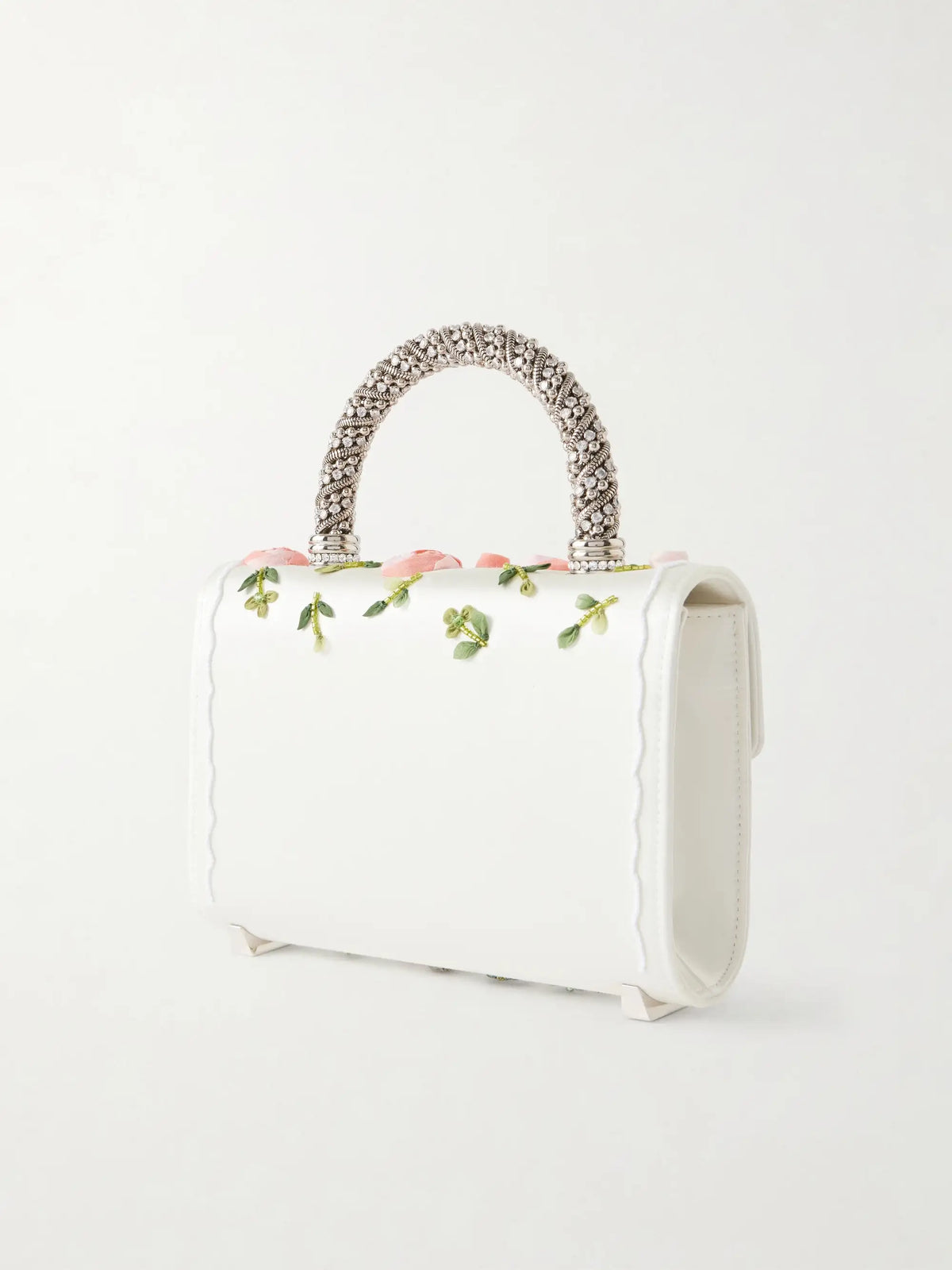 Floral-appliquéd Embellished Satin Clutch