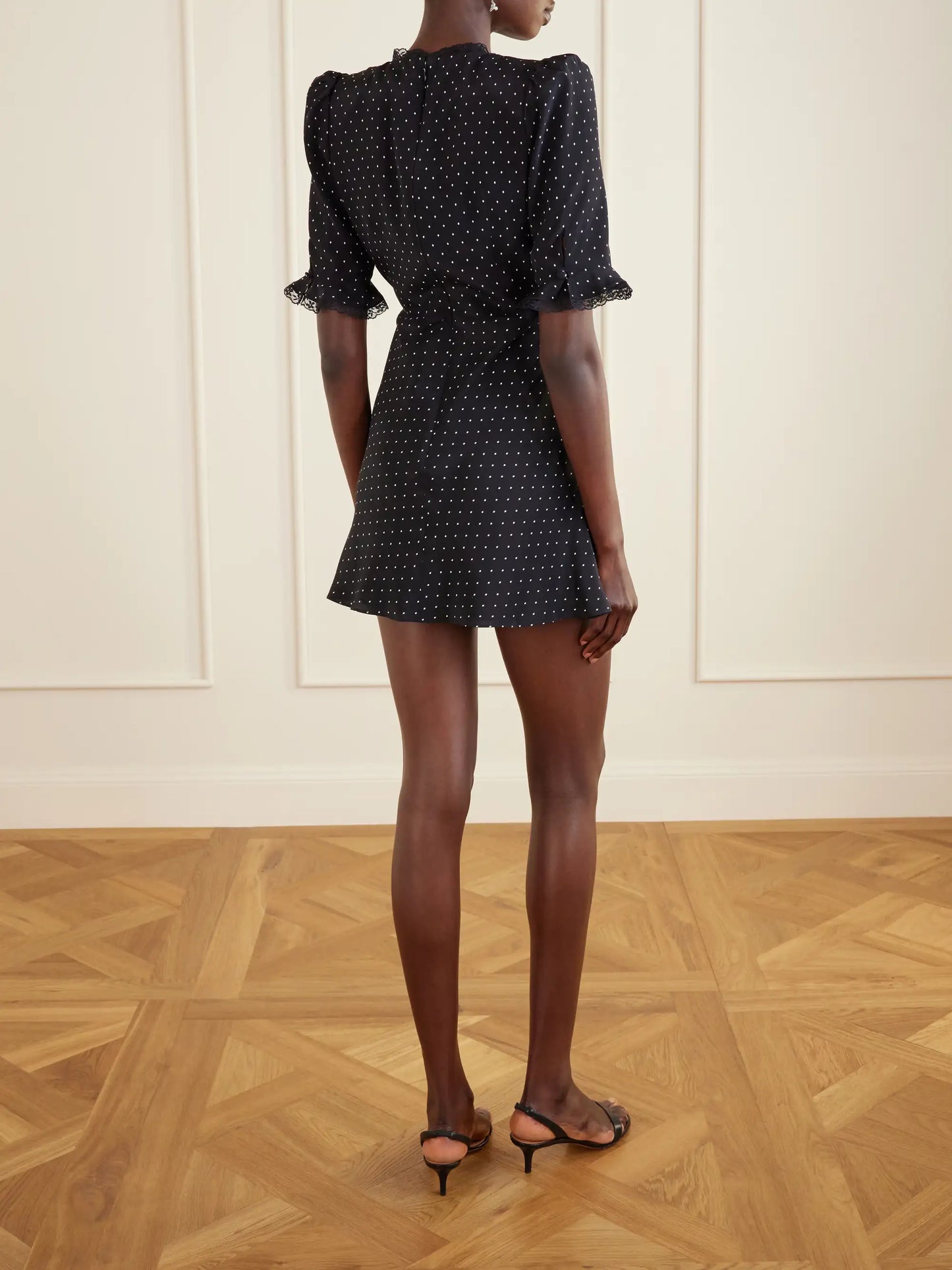Bow-embellished Polka-dot Silk-satin Mini Dress