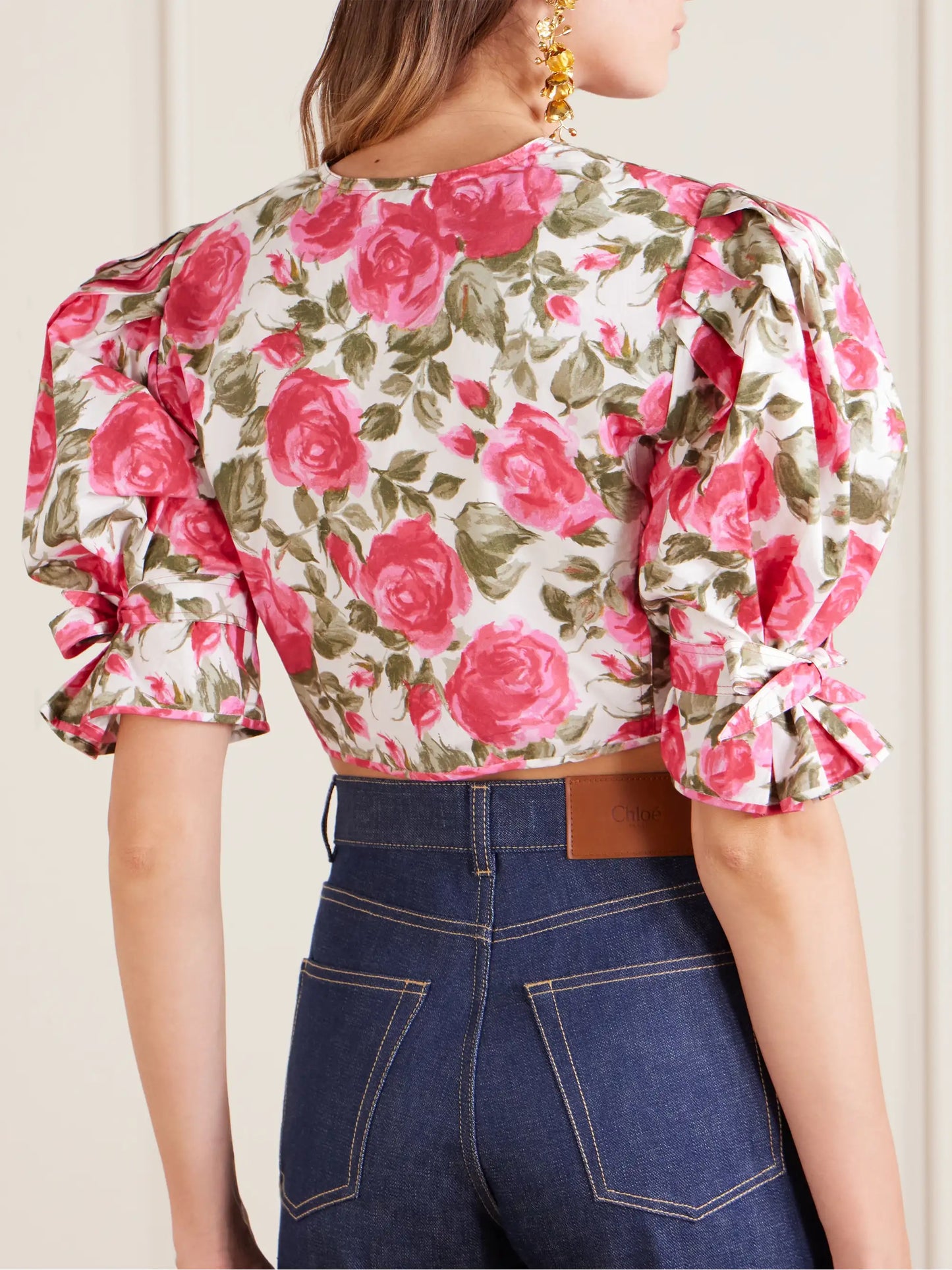 Cropped Floral-print Cotton-poplin Top