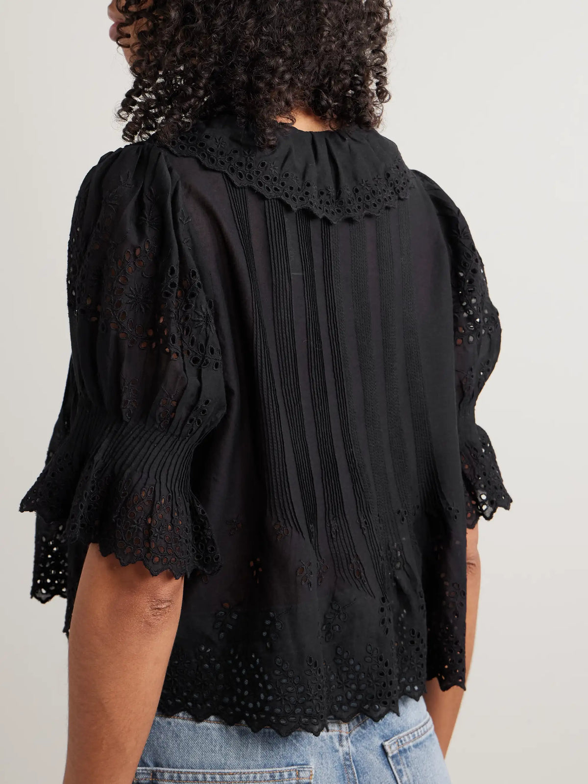 Henri Cropped Ruffled Pintucked Broderie Anglaise Cotton Top
