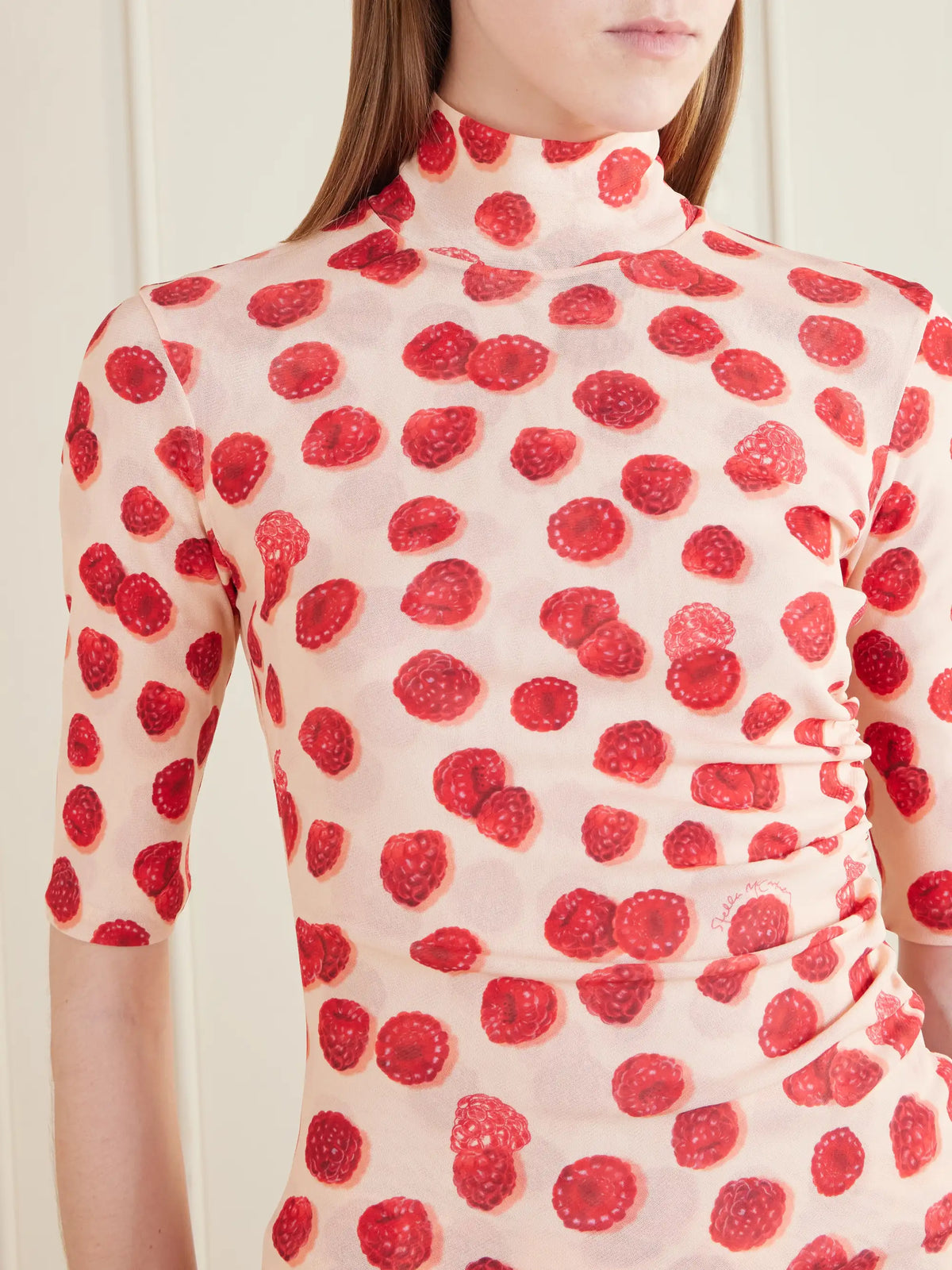 Stella McCartney Gathered Printed Mesh T-shirt