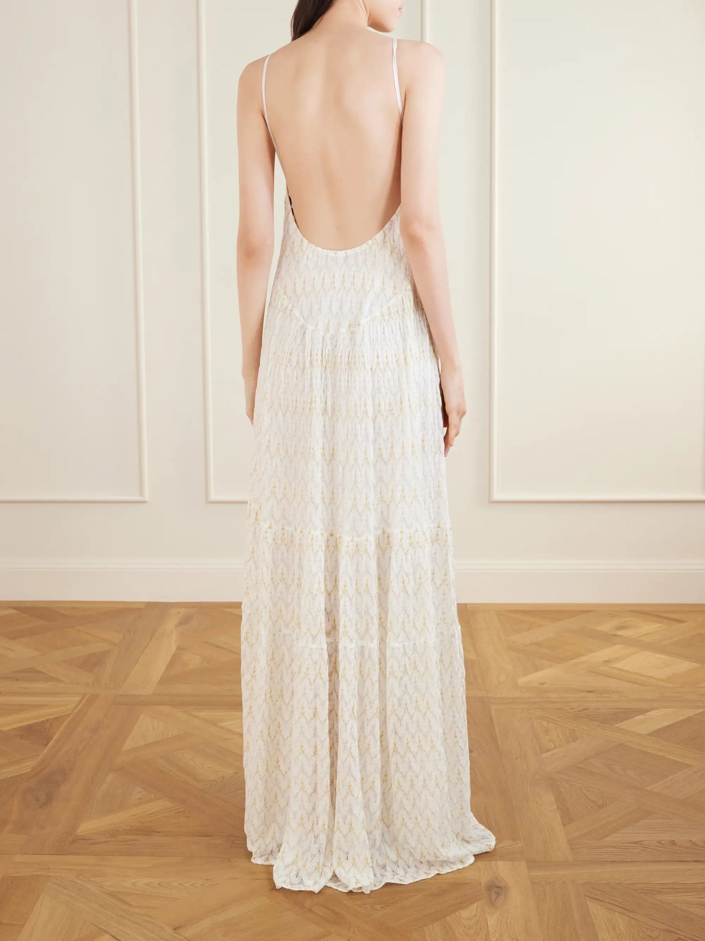 Metallic Crochet-knit Halterneck Maxi Dress