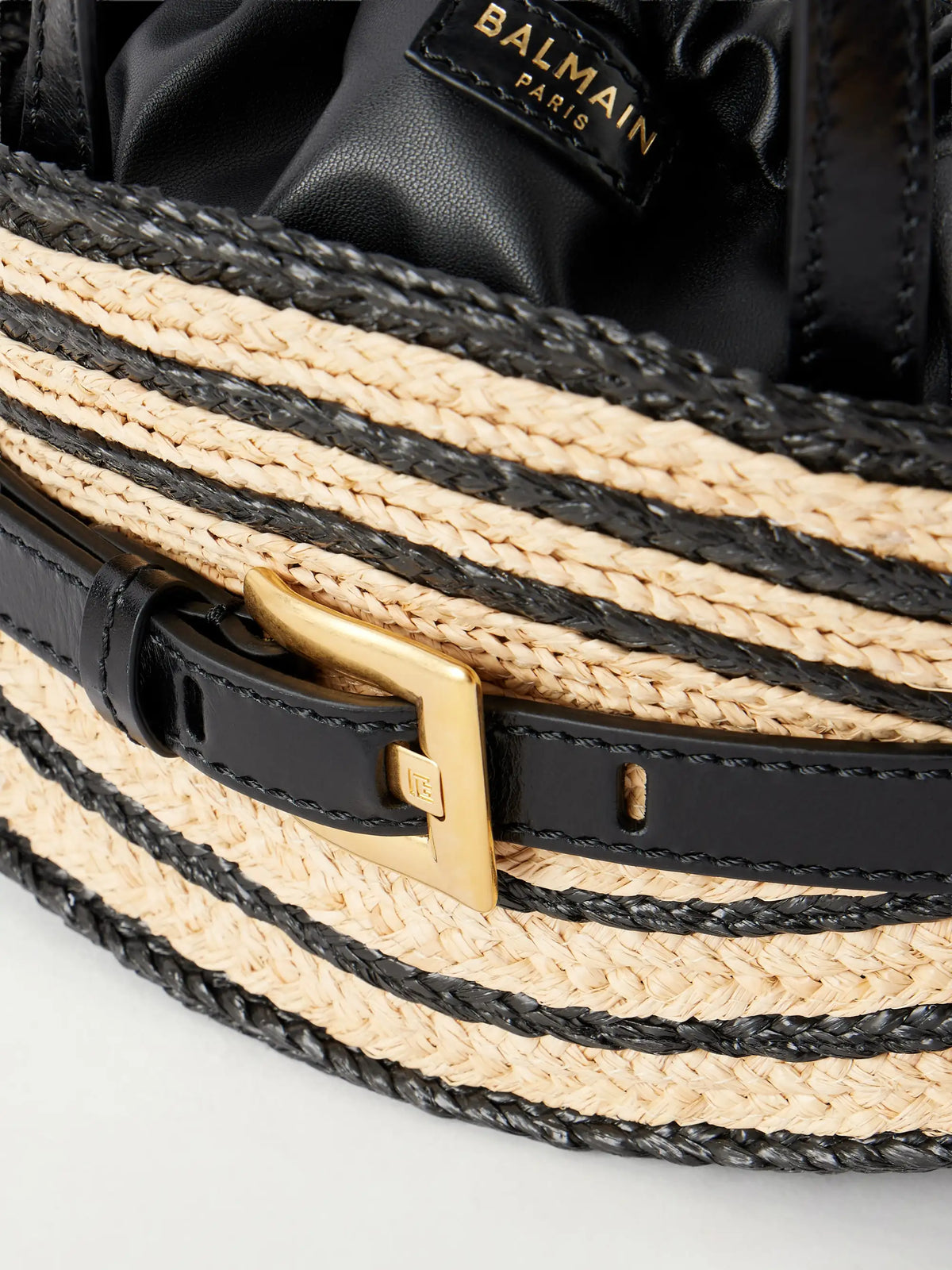 Shuffle Mini Buckled Leather-trimmed Raffia Shoulder Bag