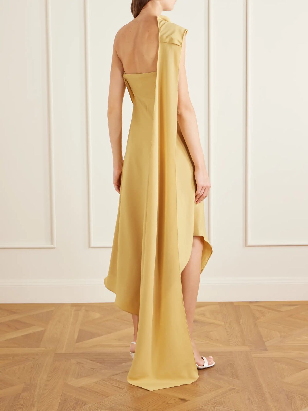 Asymmetric Draped Crepe Midi Dress