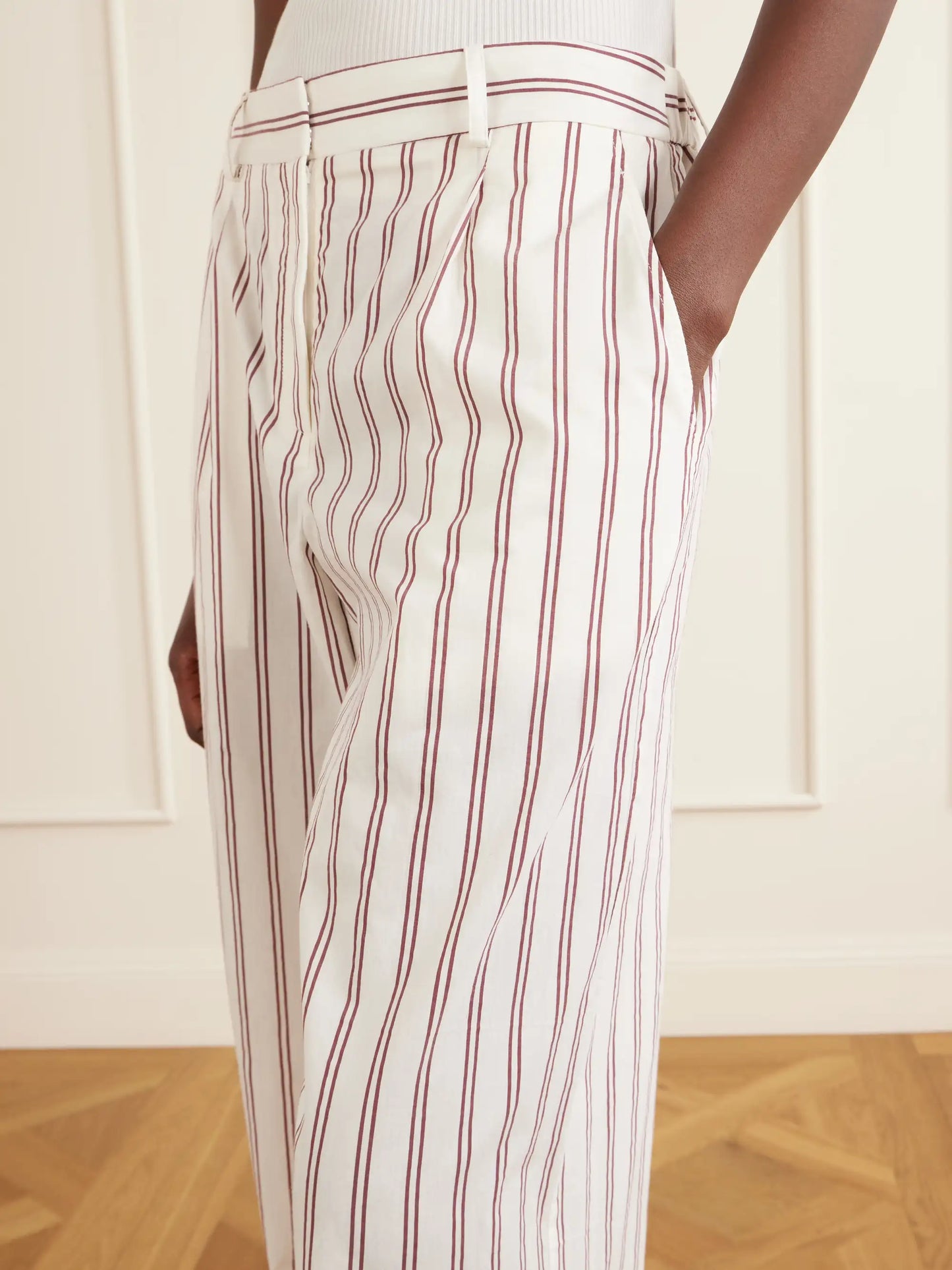 Hudson St Pleated Striped Cotton And Silk-blend Wide-leg Pants
