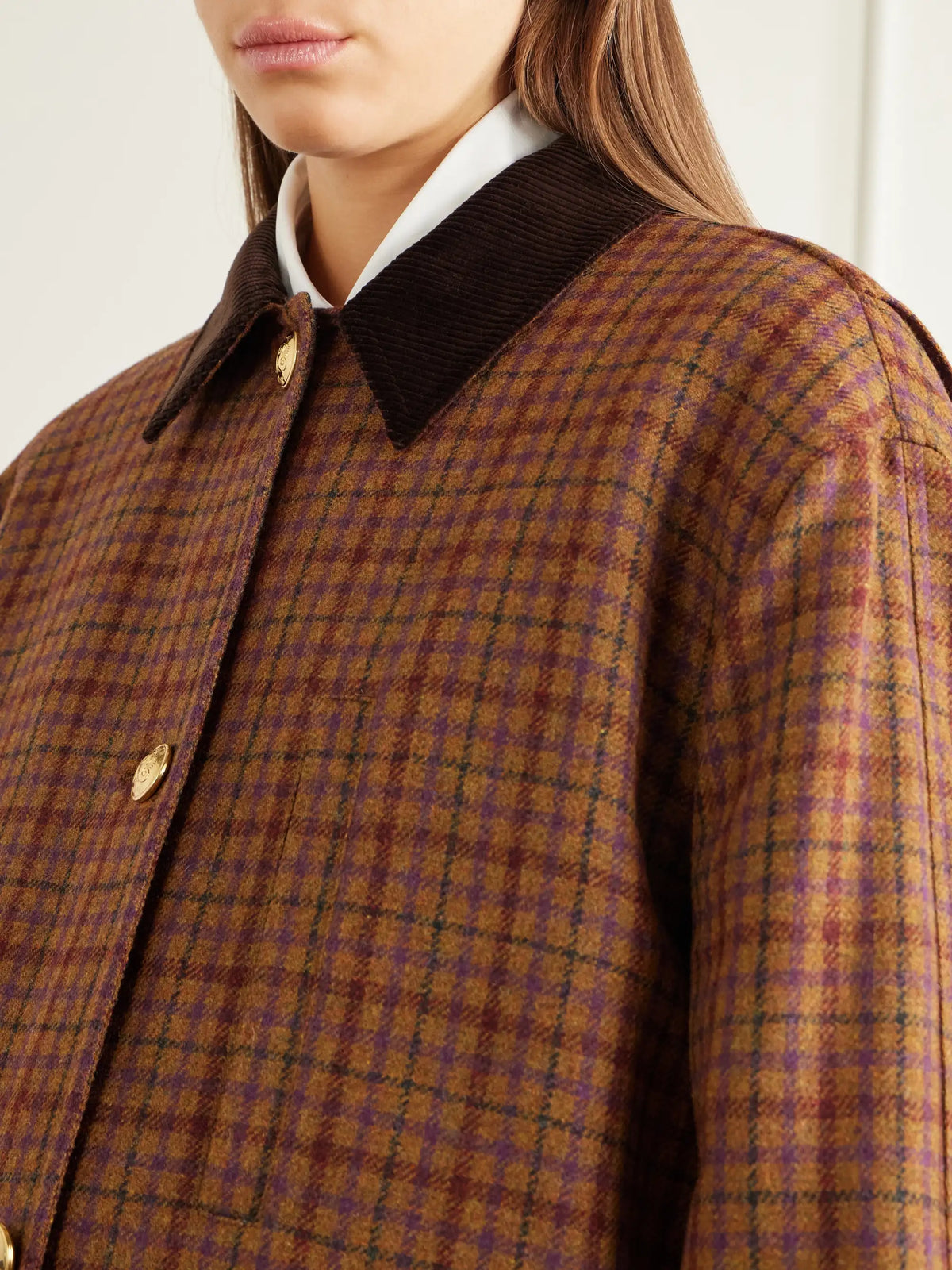 BLAZÉ Milano Clelia Corduroy-trimmed Checked Wool Jacket