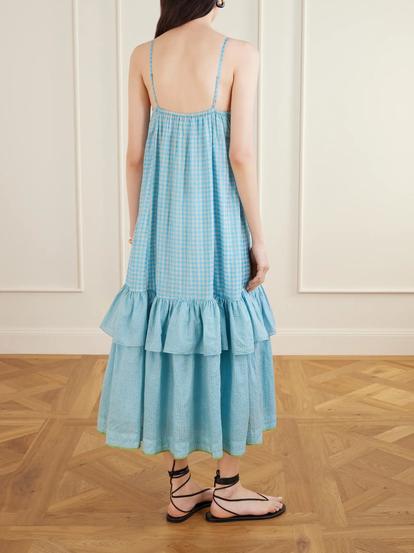 Teek Ruffled Tiered Checkered Cotton Silk Dress