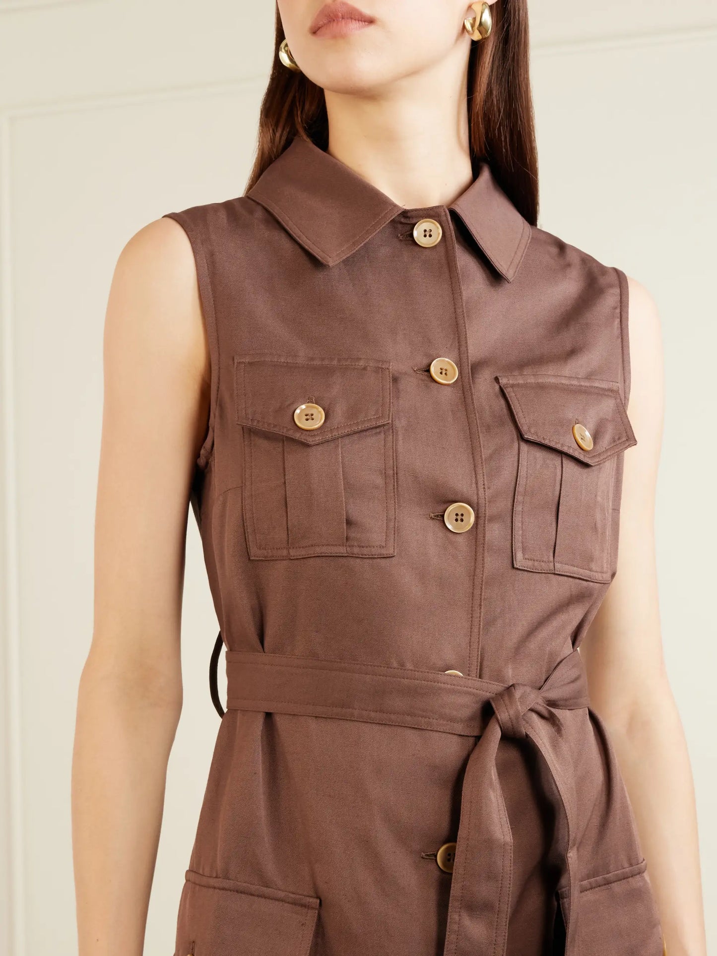 Mary Angel Belted Silk And Linen-blend Midi Dress