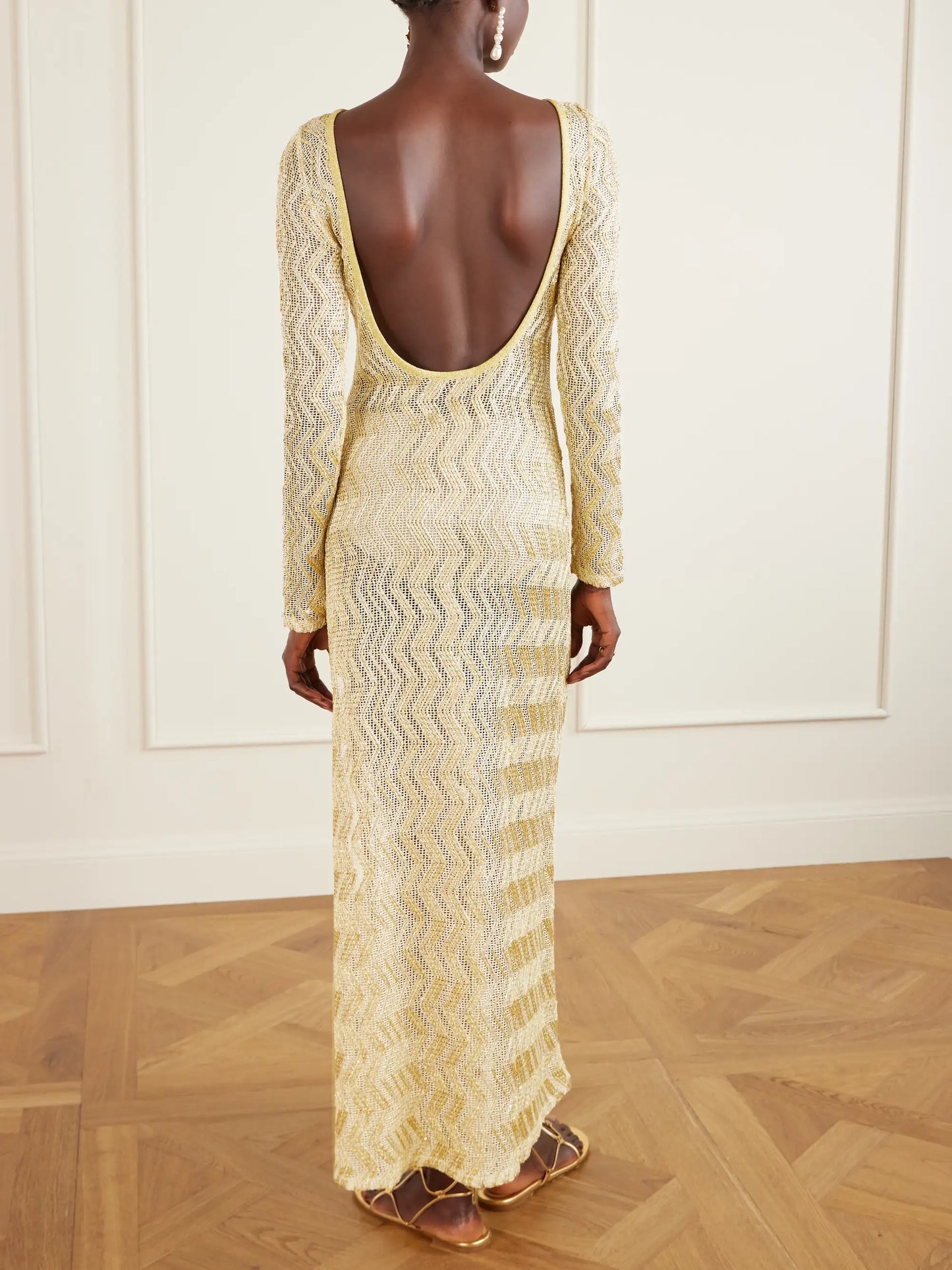 Mare Open-back Metallic Crochet-knit Maxi Dress