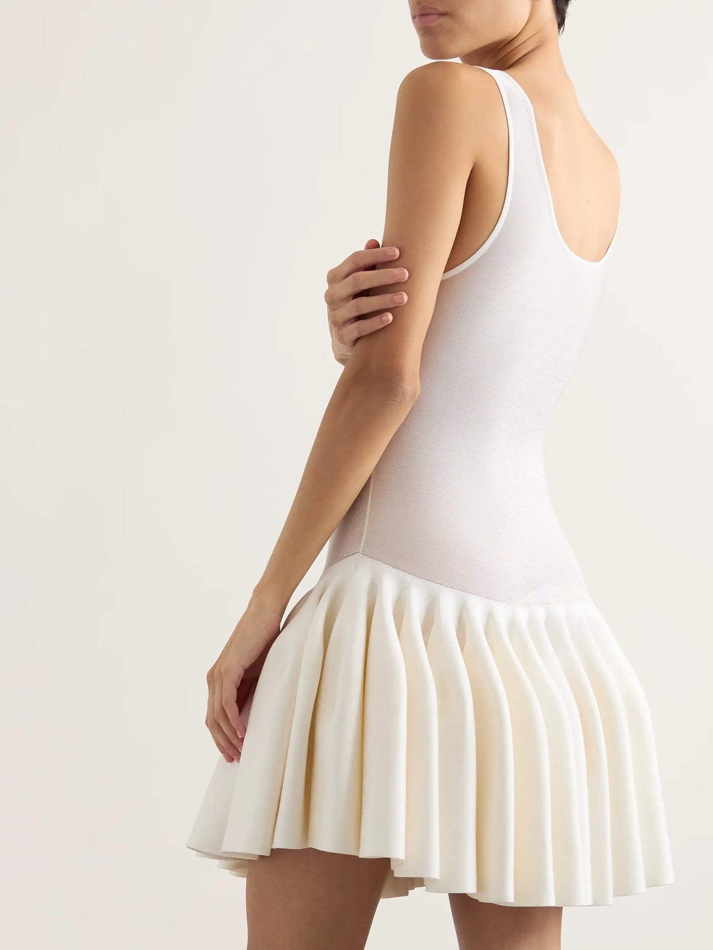 Pleated Jersey And Stretch-knit Mini Dress