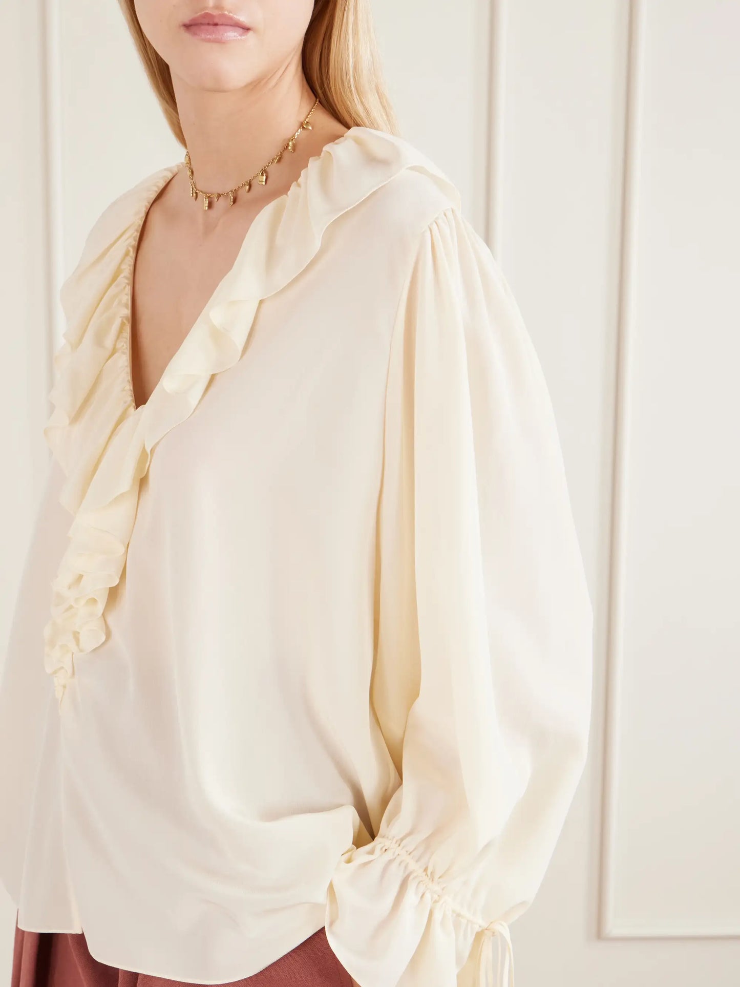 Ruffled Silk Crepe De Chine Blouse