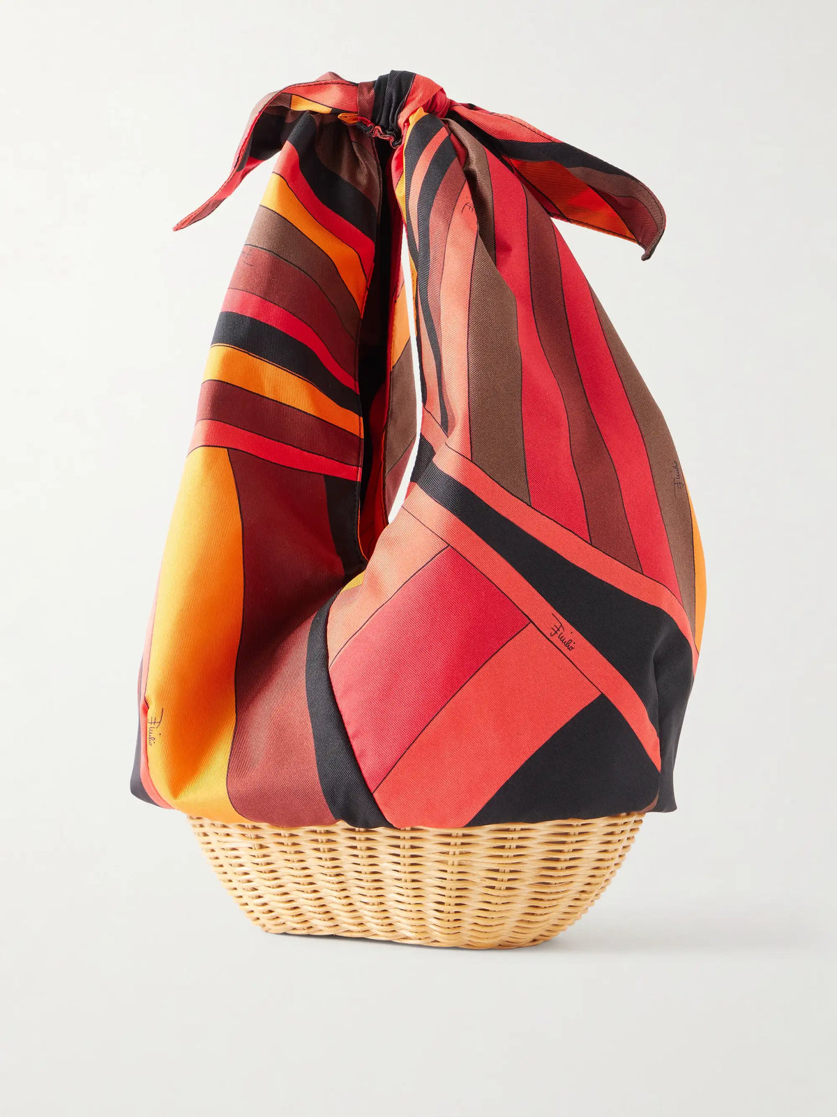 Picnic Embellished Bamboo-trimmed Silk-twill Clutch
