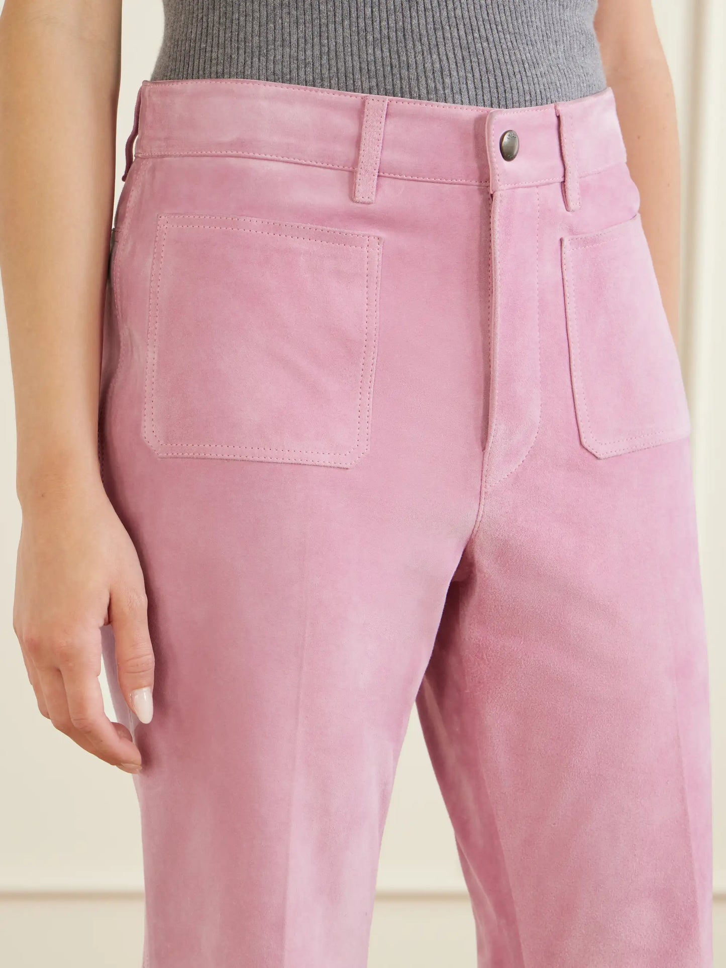 Suede Straight-leg Pants