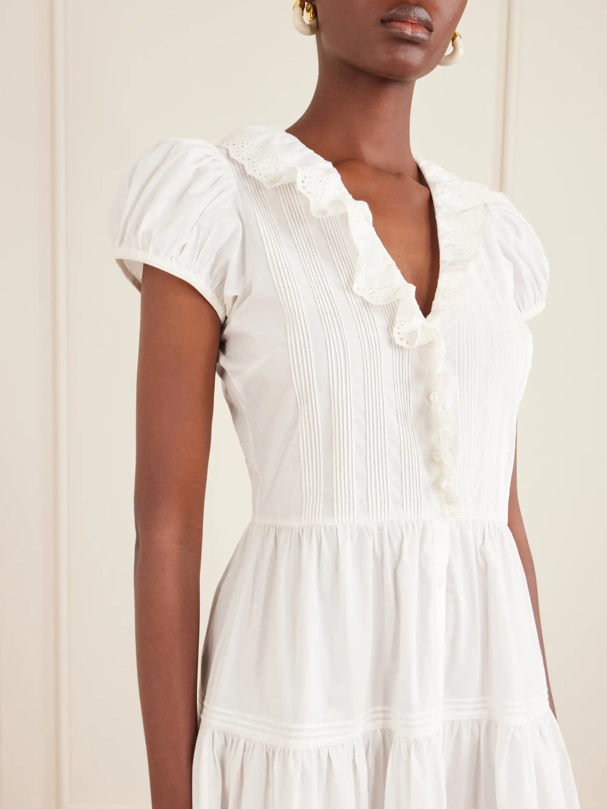 Eliette Ruffled Brodeire Anglaise-trimmed Organic Cotton Midi Dress