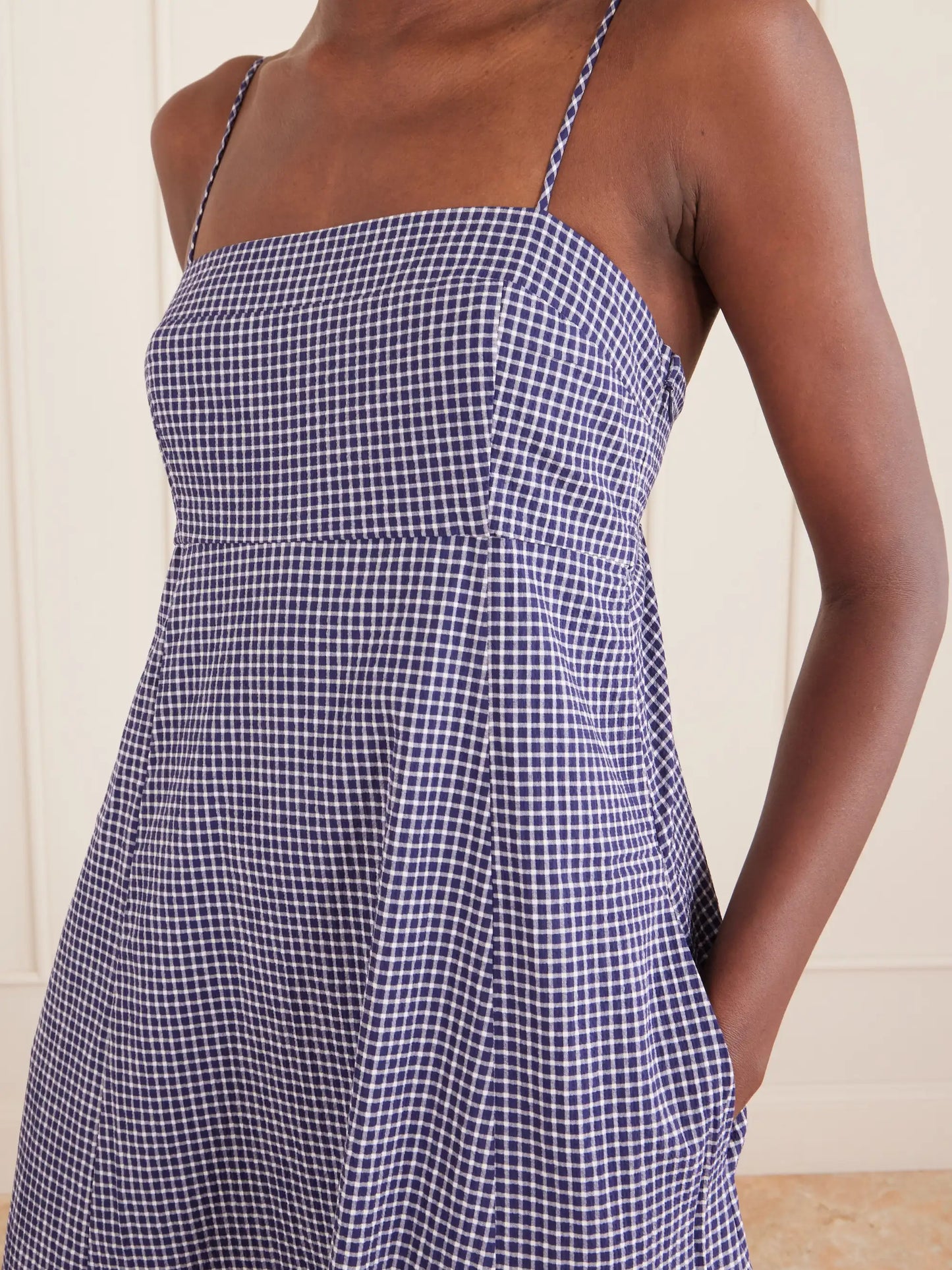 Thay Gingham Knot-detailed Cut-out Seersucker Midi Dress