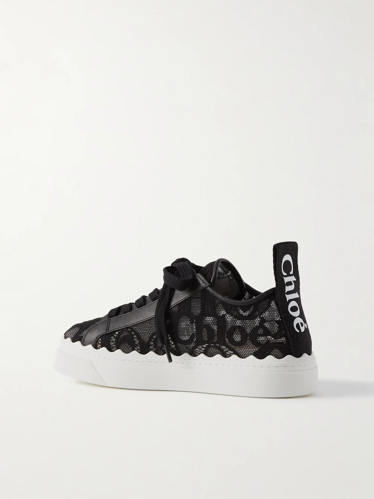 Lauren Scalloped Logo-detailed Lace And Leather Sneakers