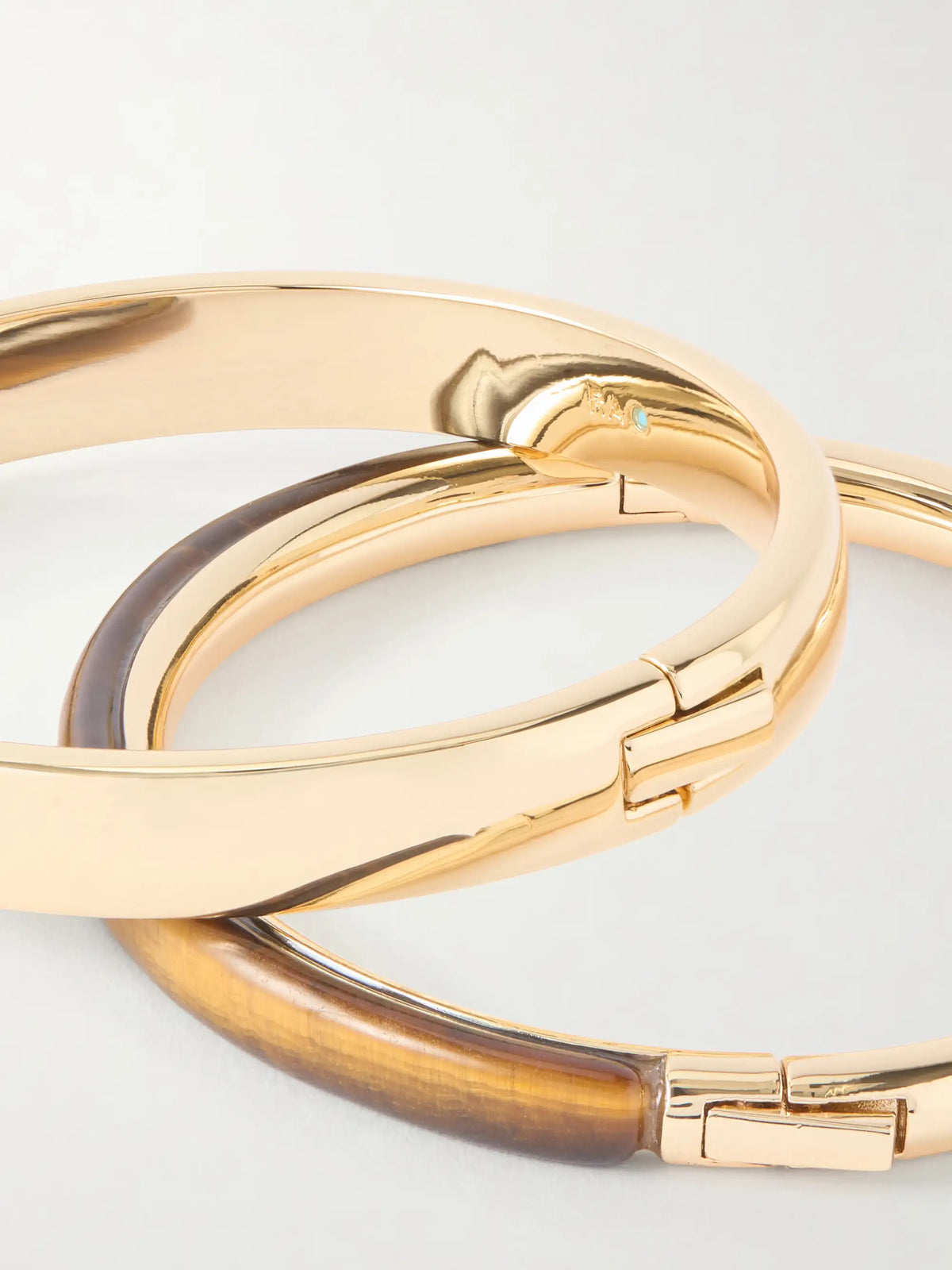 The Classic Stone Hinge Set Of Two Gold-tone Tiger's Eye Bangles
