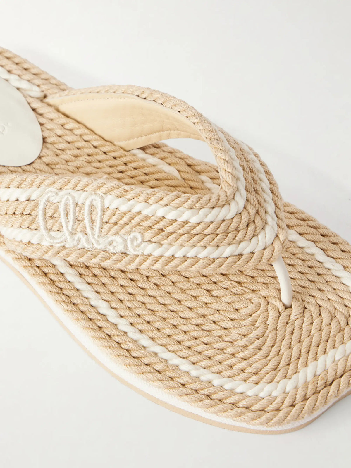Embroidered Striped Flat Sandals
